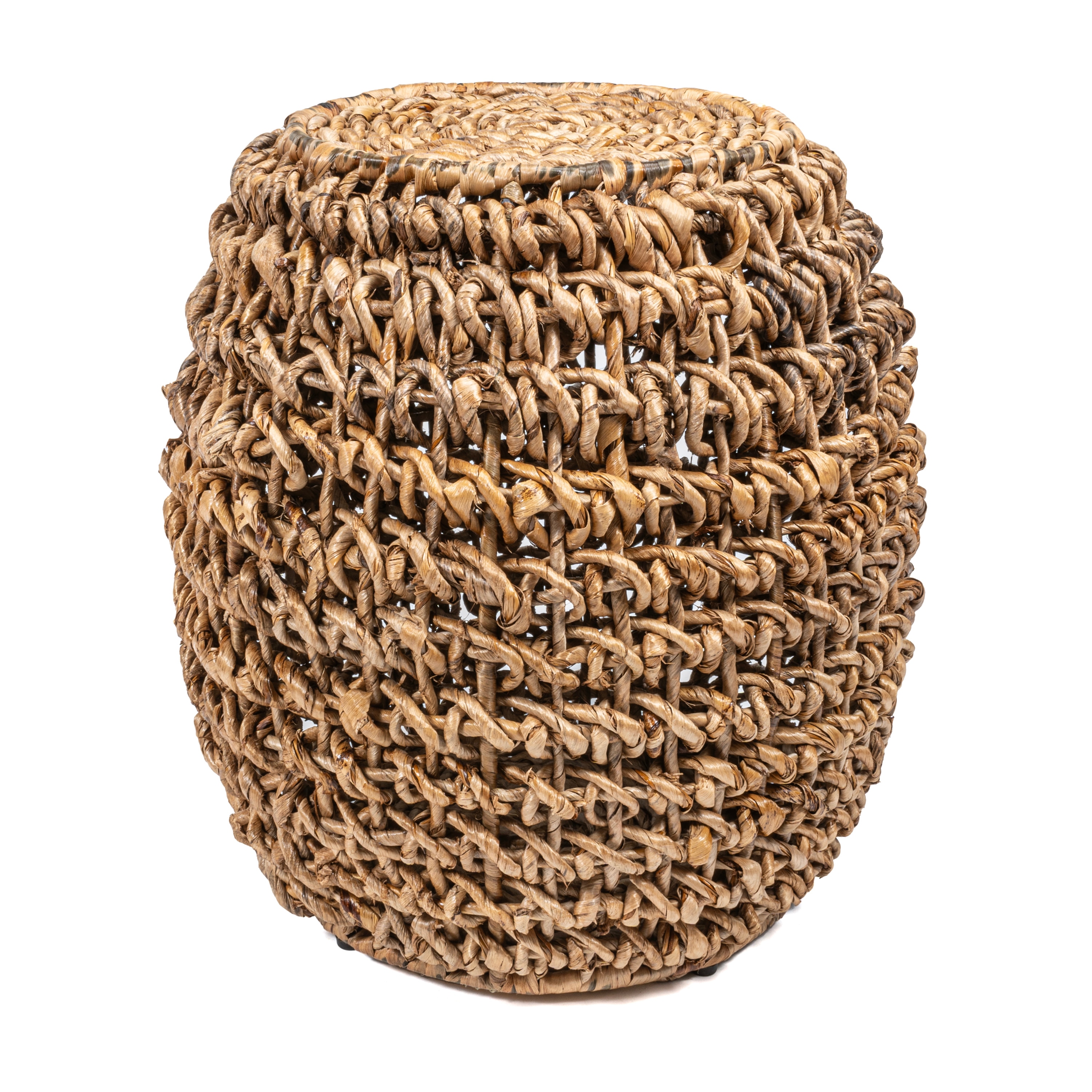 JONATHAN  Y TBL2000A Sage Abaca/Iron Rustic Bohemian 21-Inches Brown Wood Barrel Garden Stool