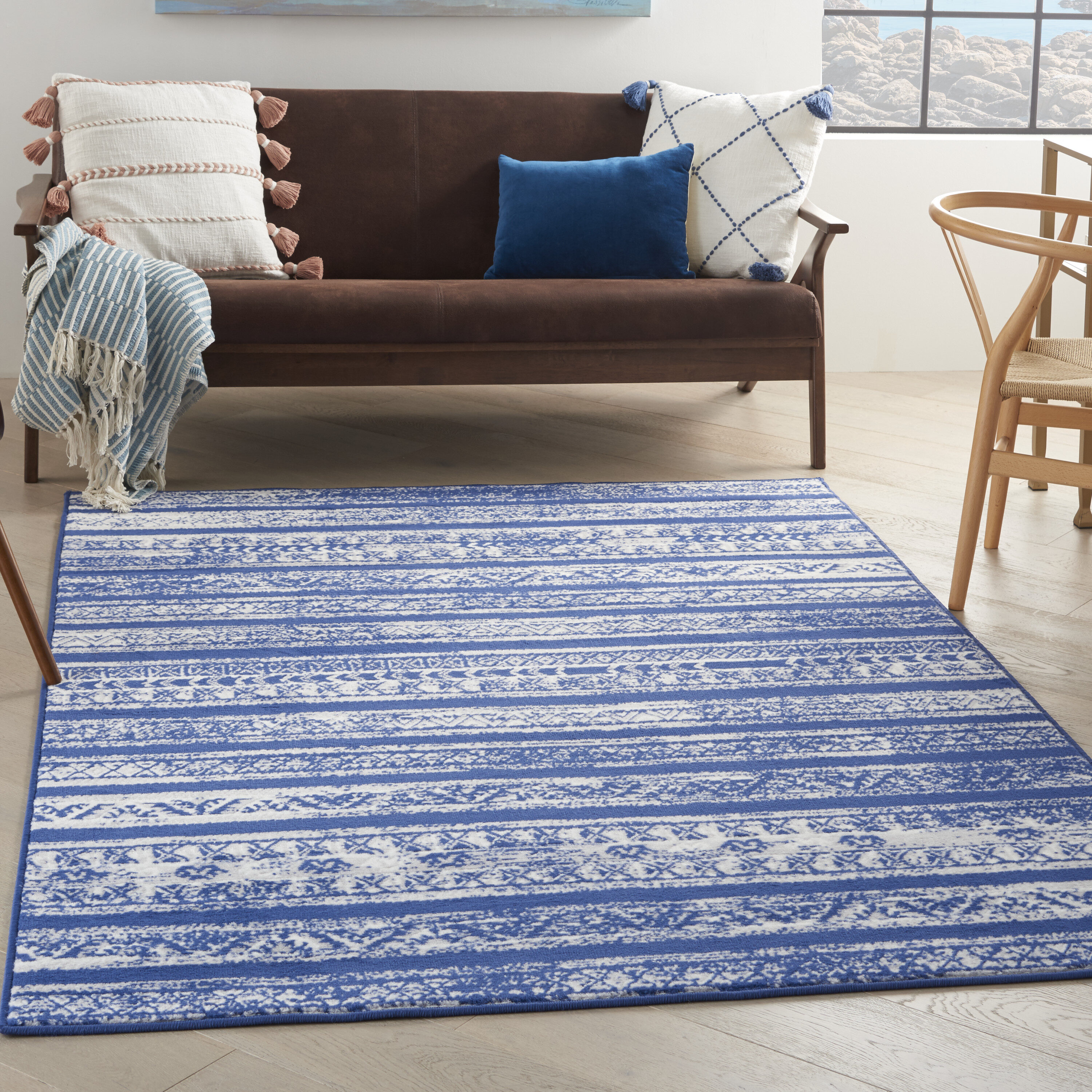 Nourison 99446835048 Whimsicle 4 x 6 (ft) Loomed Polypropylene Navy Ivory Rectangular Indoor Distressed/Overdyed Area rug