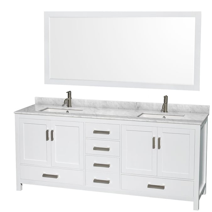 White Carrara Marble Natural, 80 Double Sink Bathroom Vanity