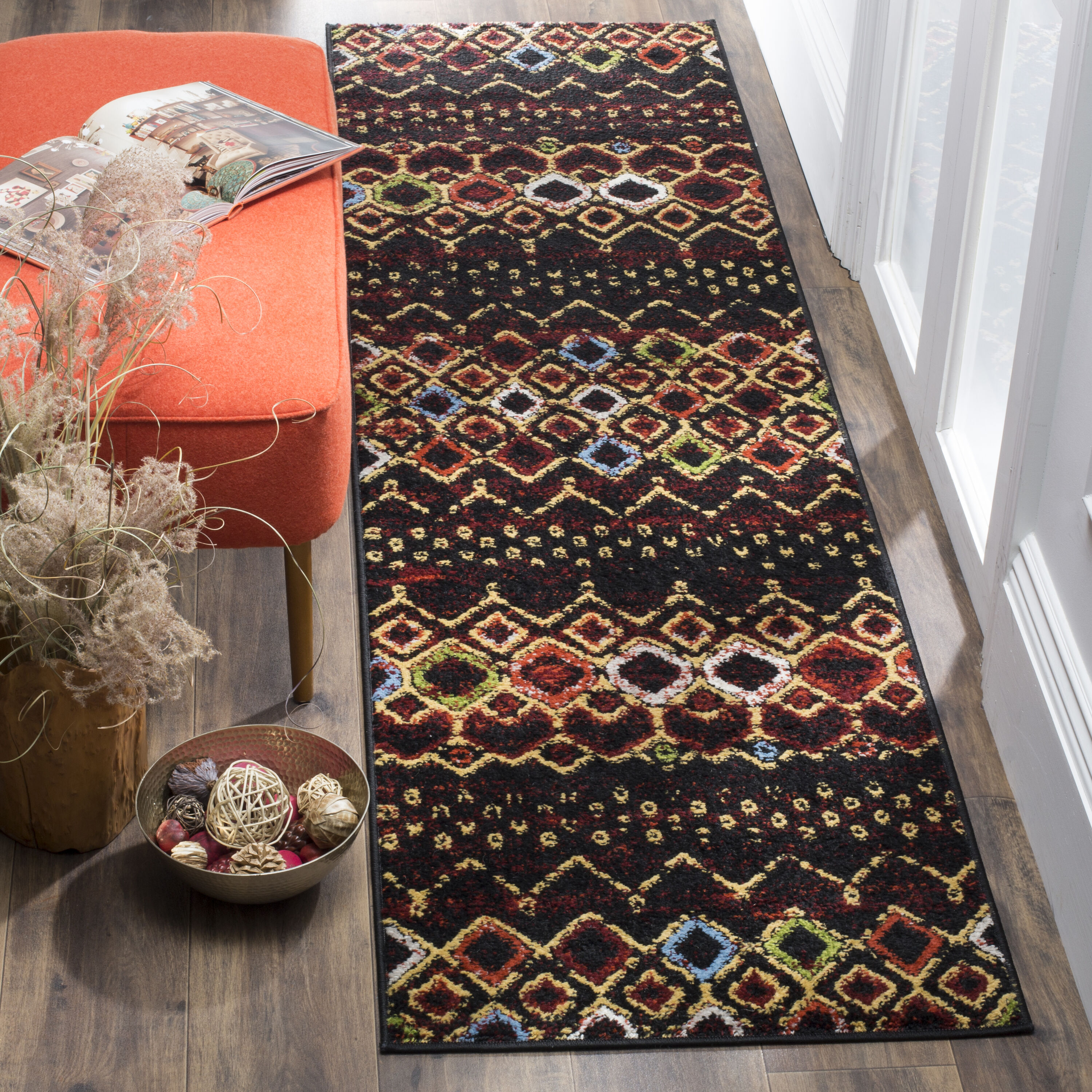 Amsterdam 108P Black Multi 2ft-3in x 20ft Runner Rug