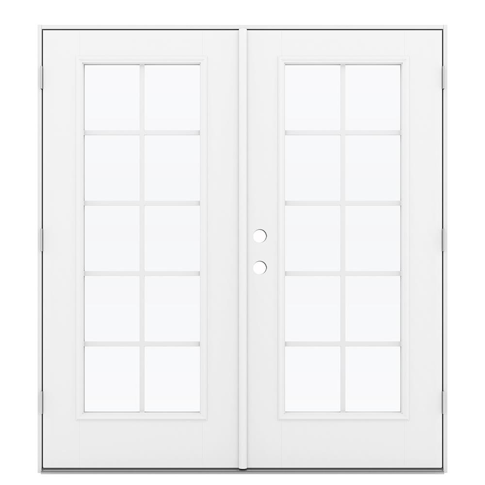 JELD-WEN LOWOLJW182300199 F-3500 72-in x 80-in x 4-9/16-in Jamb Primed Fiberglass Left-hand outswing French Patio Door with Low-E Glass with Grilles