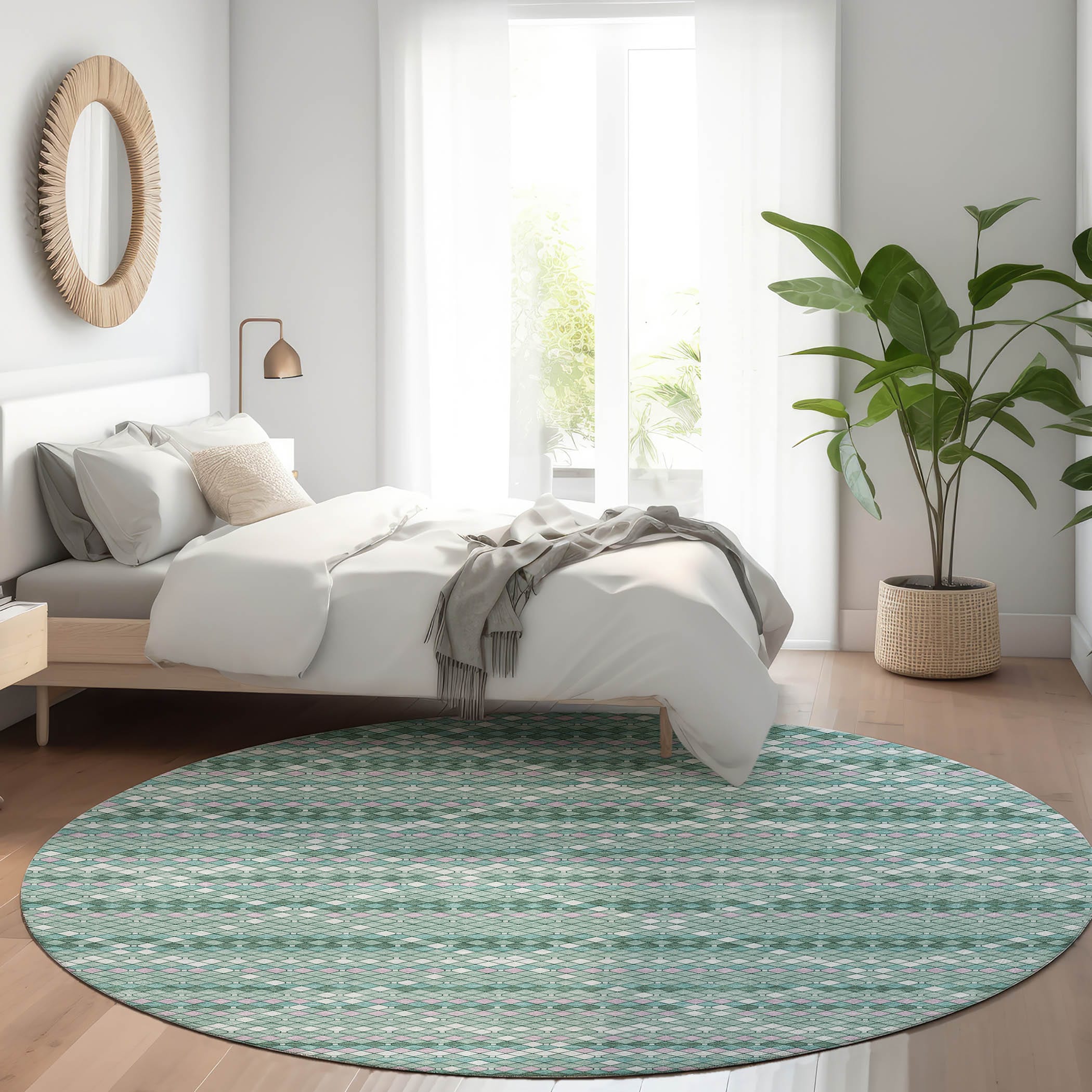 Addison Rugs ACN1440TE8RO Chantille ACN1440TE 8 x 8 (ft) Polyester Teal Round Indoor/Outdoor Geometric Machine washable Area rug