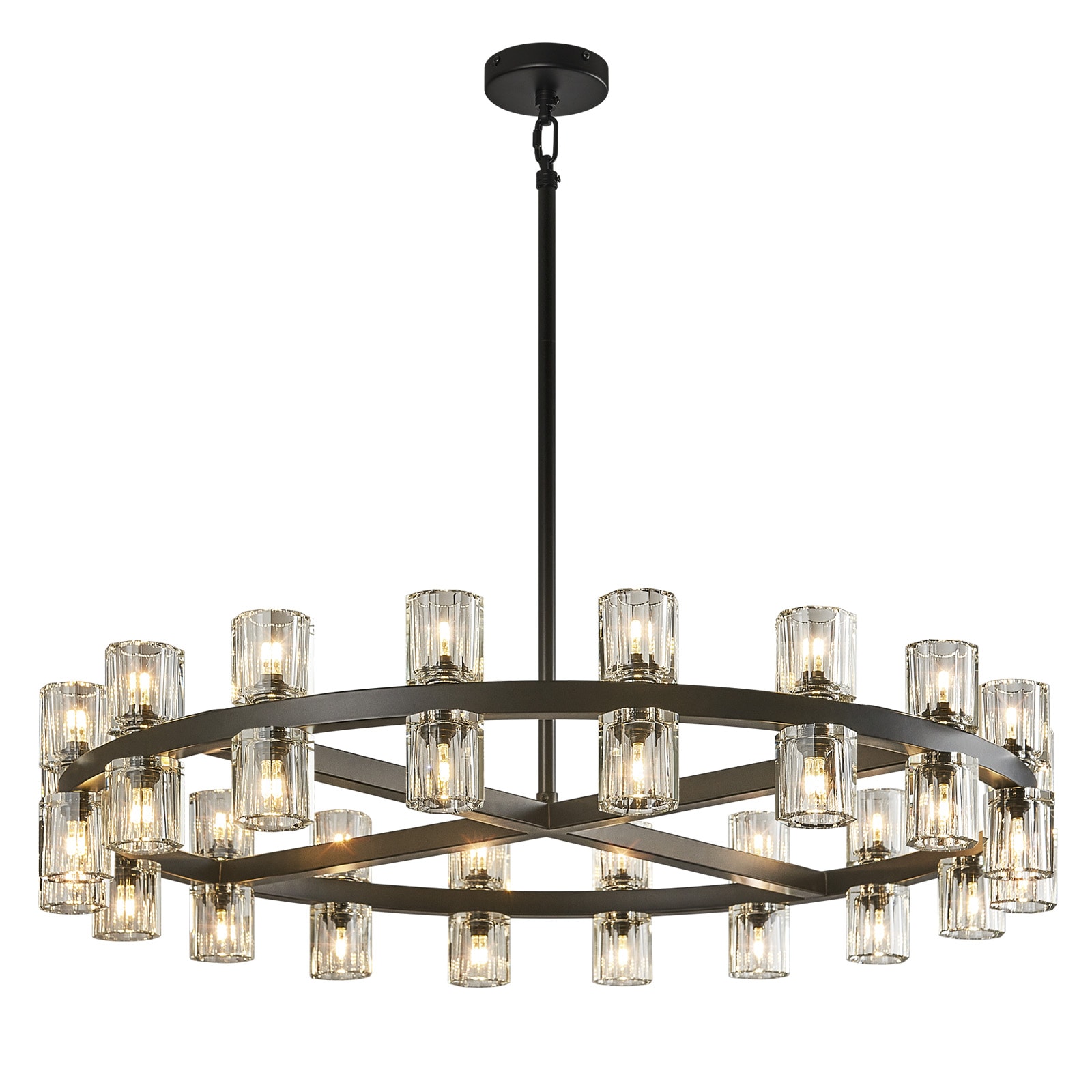 ZHLLMQ 36-Light Matte Black Industrial K9 Crystal Metal Wagon Wheel Round Chandelier