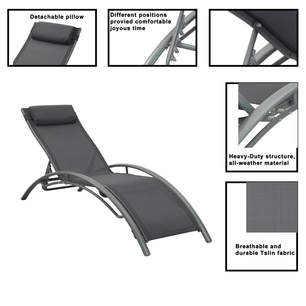 Haalbaarheid Binnen jongen FOREST HOME Gray Metal Frame Stationary Chaise Lounge Chair(s) with Black  Sling Seat in the Patio Chairs department at Lowes.com