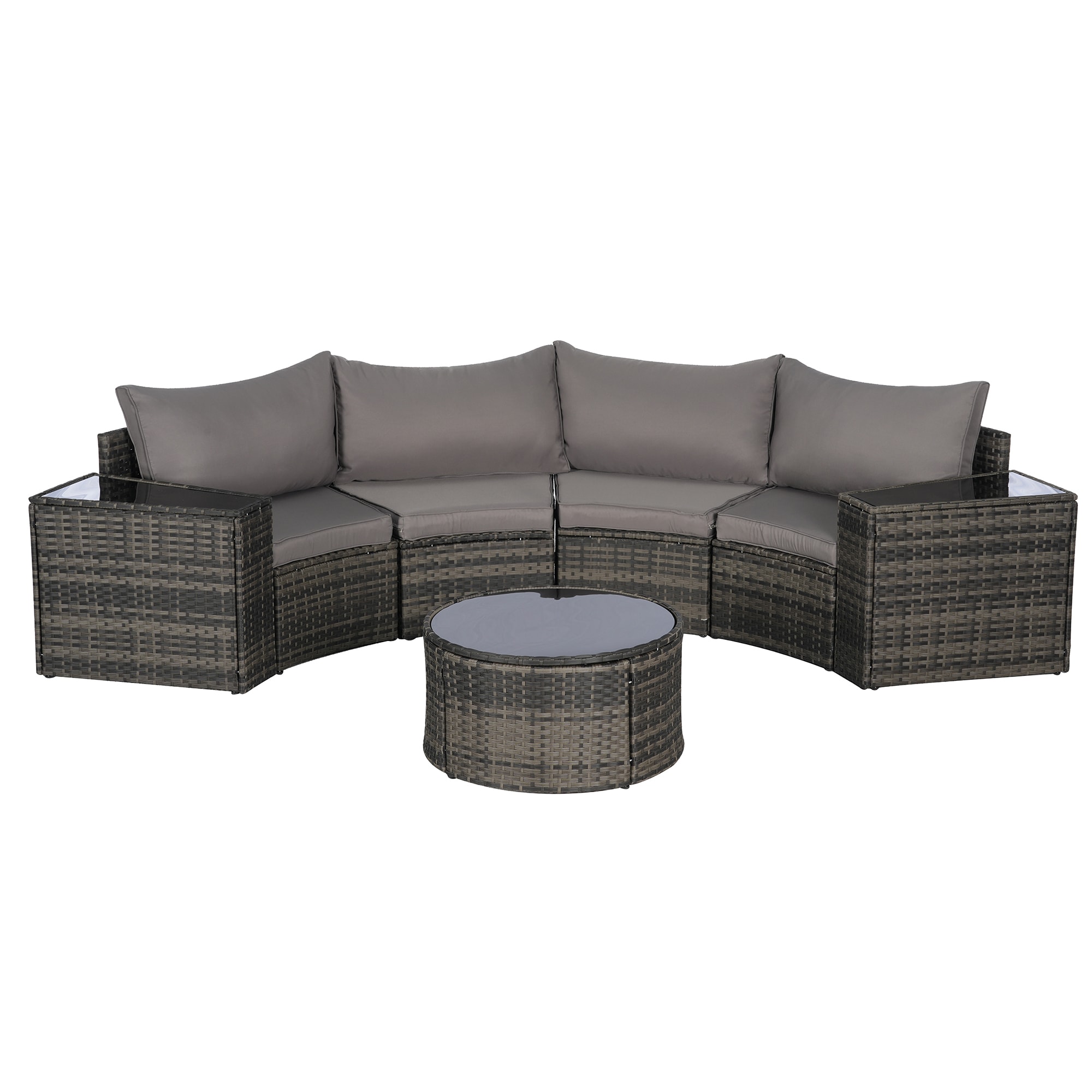 SINOFURN SYB670031DG Wicker Outdoor Sectional with Gray Cushions and Wicker Frame