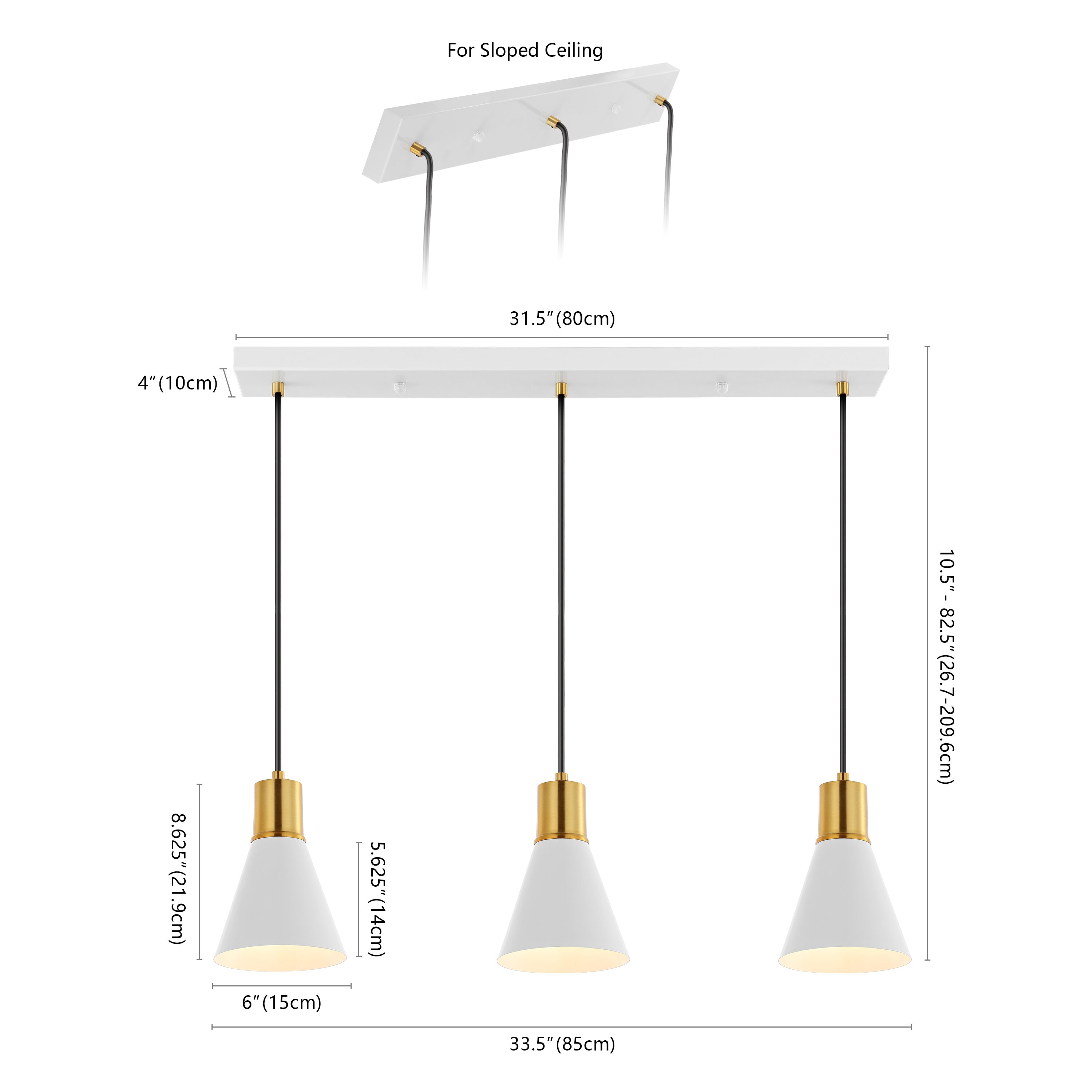 Apollo White and Brass Gold 33.5" Adjustable Linear LED Pendant