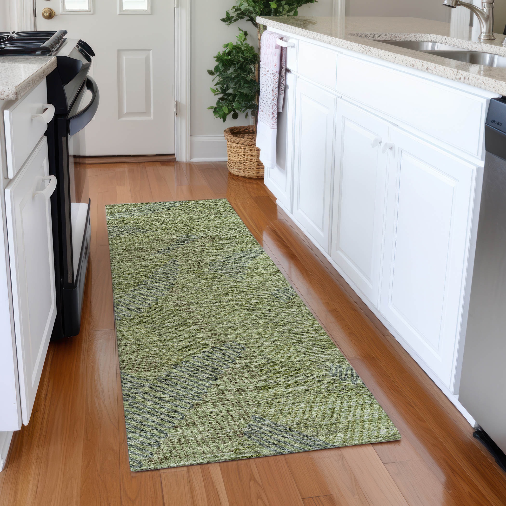 Addison Rugs AMF117GN2X8 Mayfield AMF117GN 2 x 7 (ft) Loomed Polyester Green Rectangular Indoor Geometric Machine washable Area rug