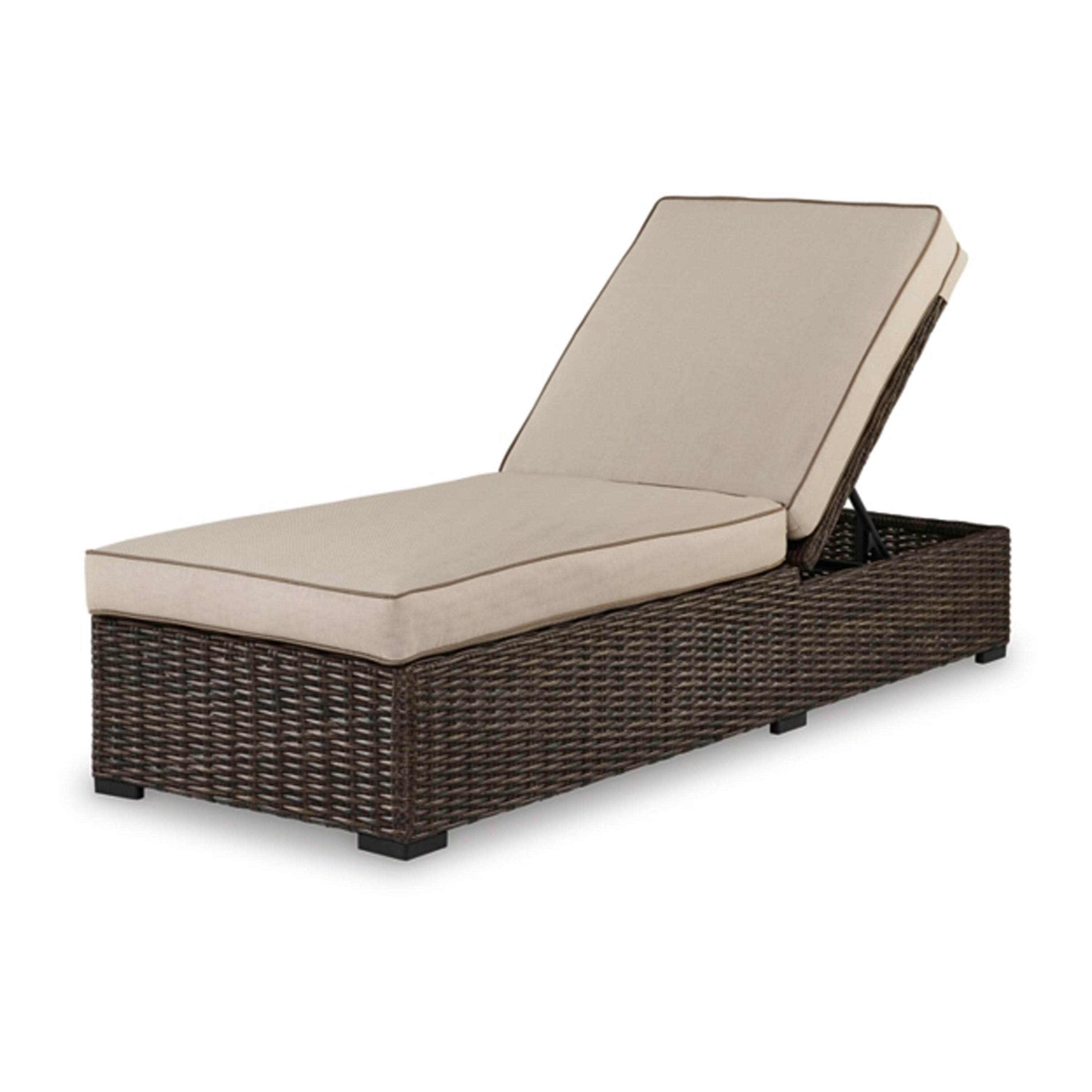 Beige and Dark Brown Outdoor Armless Chaise Lounge with Cushions