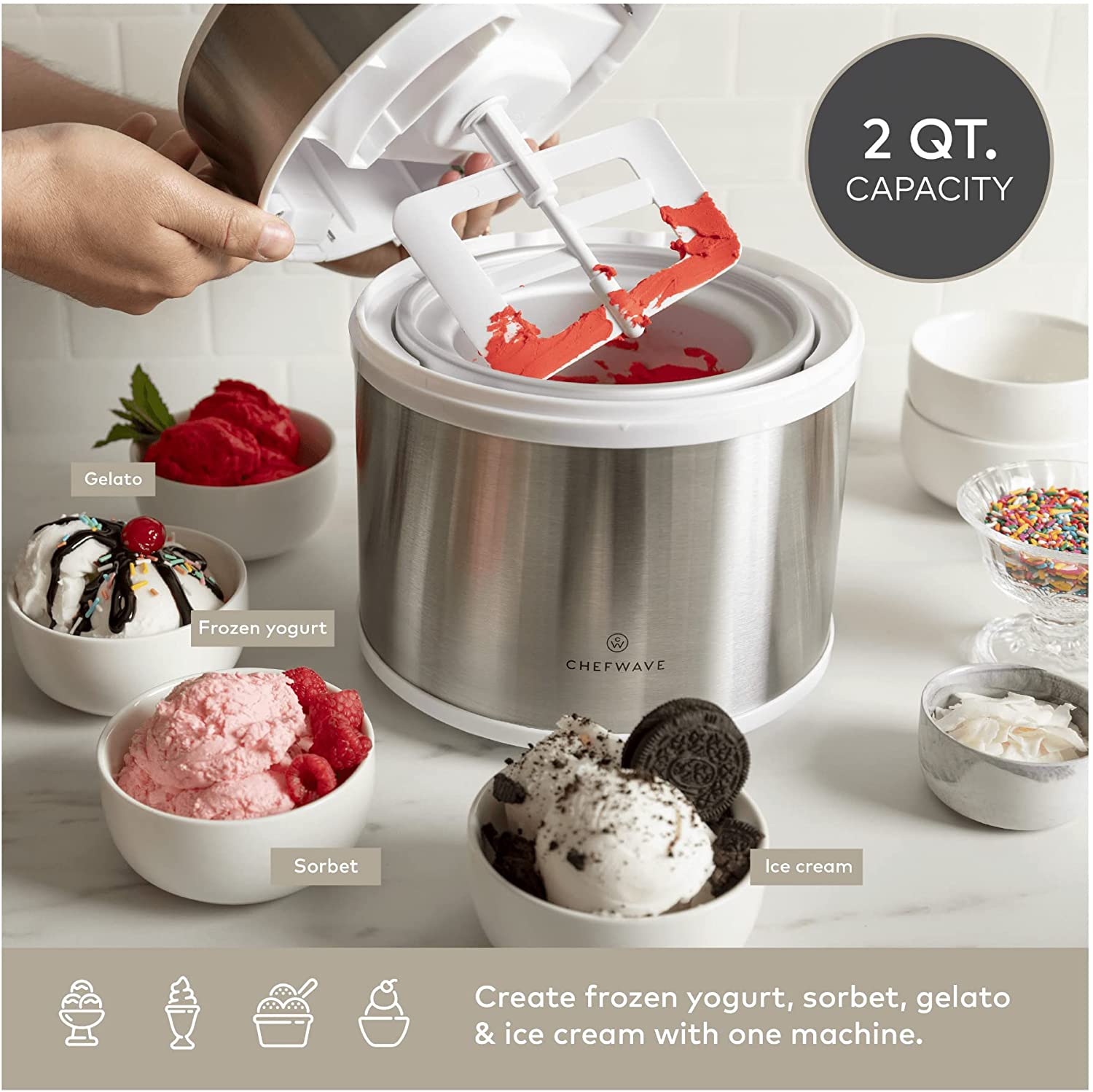 Mini Ice Cream Maker, 1.2L Freezing Bowl
