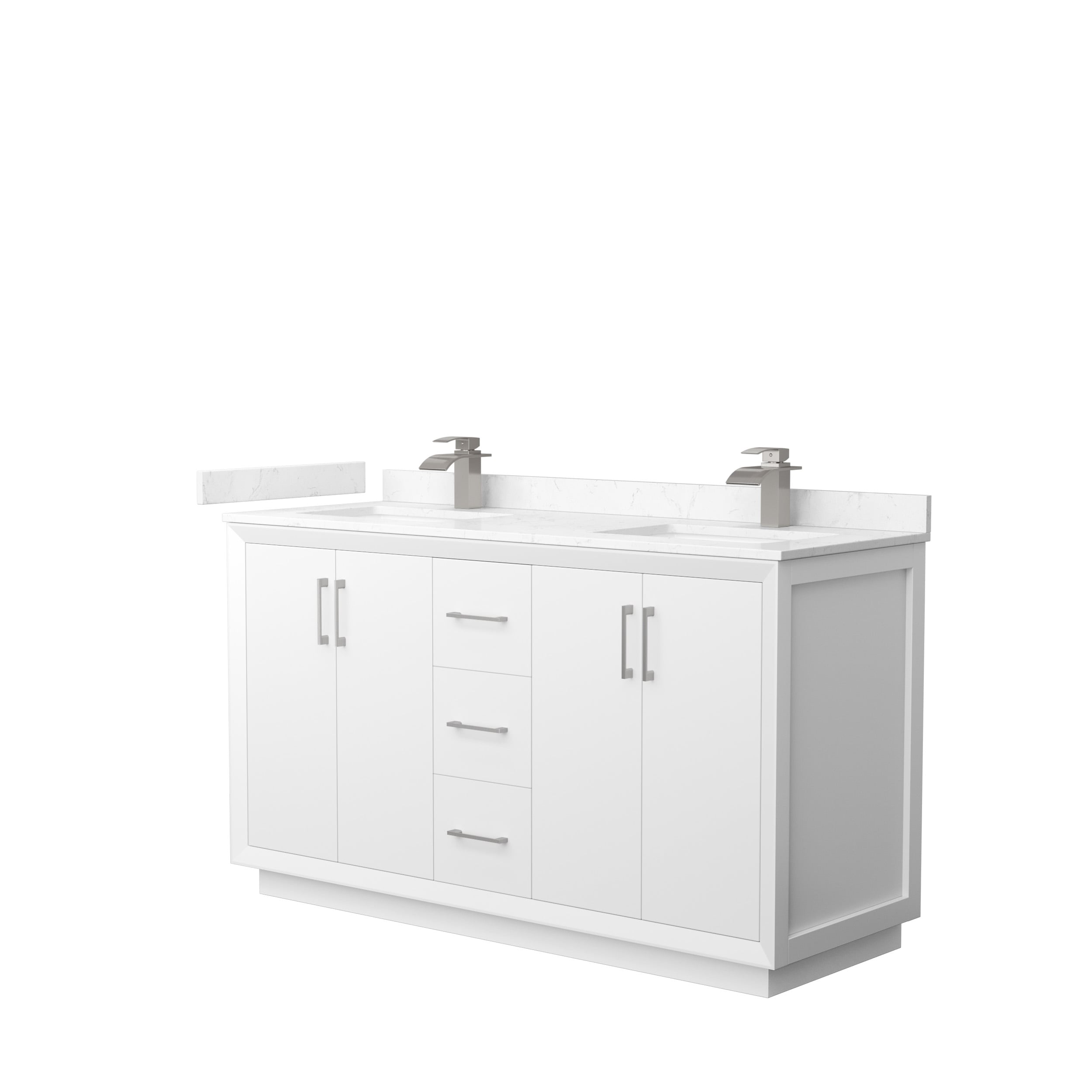Wyndham Collection WCF414160DWHC2UNSMXX Strada 60-in White with Brushed Nickel Trim Undermount Double sink Bathroom Vanity with Carrara cultured marble Cultured marble Top