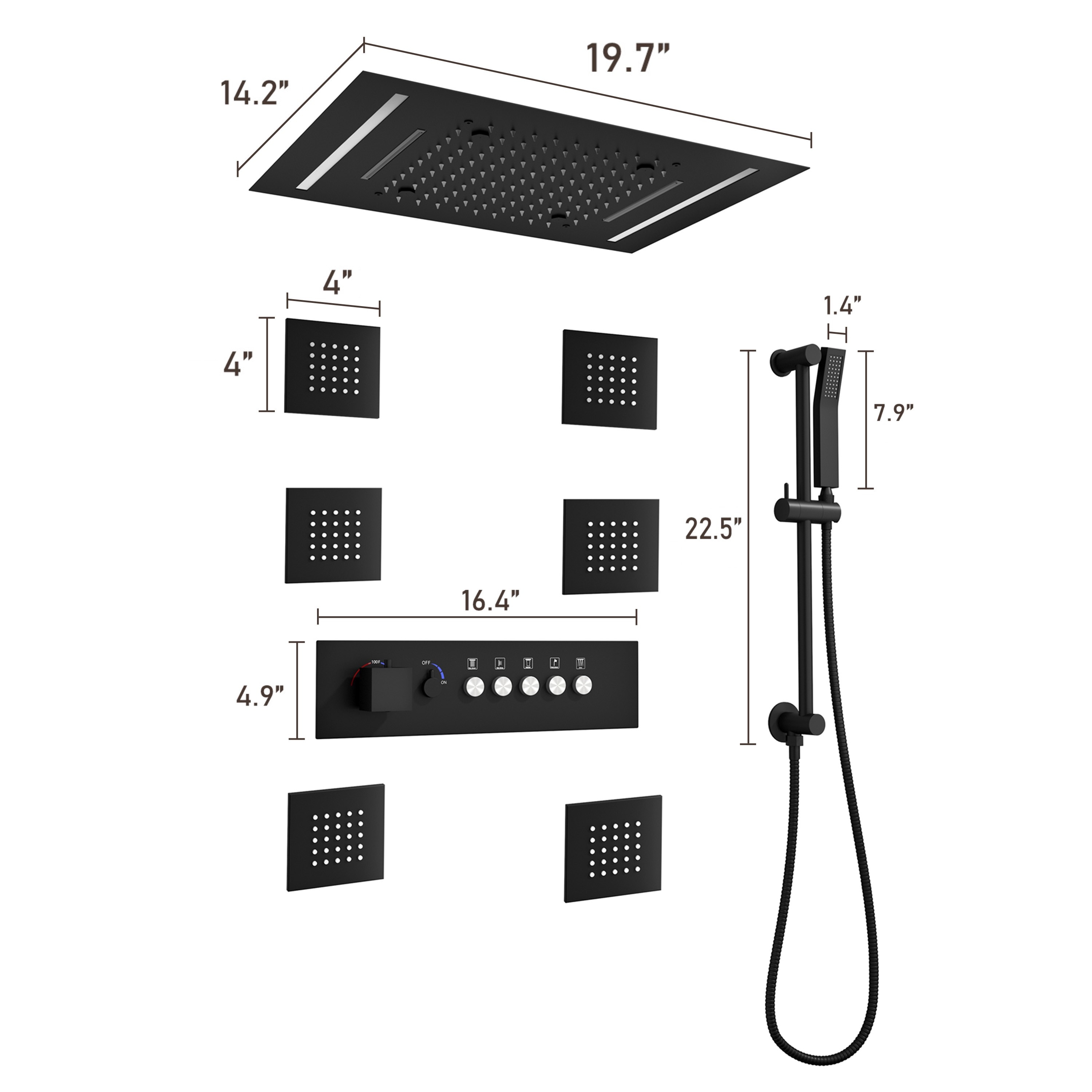 Mondawe WF6708-12MB Showerhead-Bar-Panels - View #11
