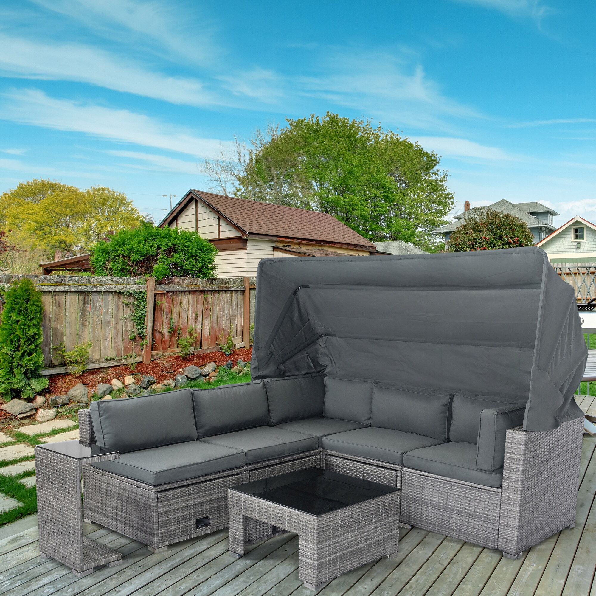 Nestfair PS20025E 7 -Piece Wicker 2 Patio Sofa Conversation Set with Gray Cushions