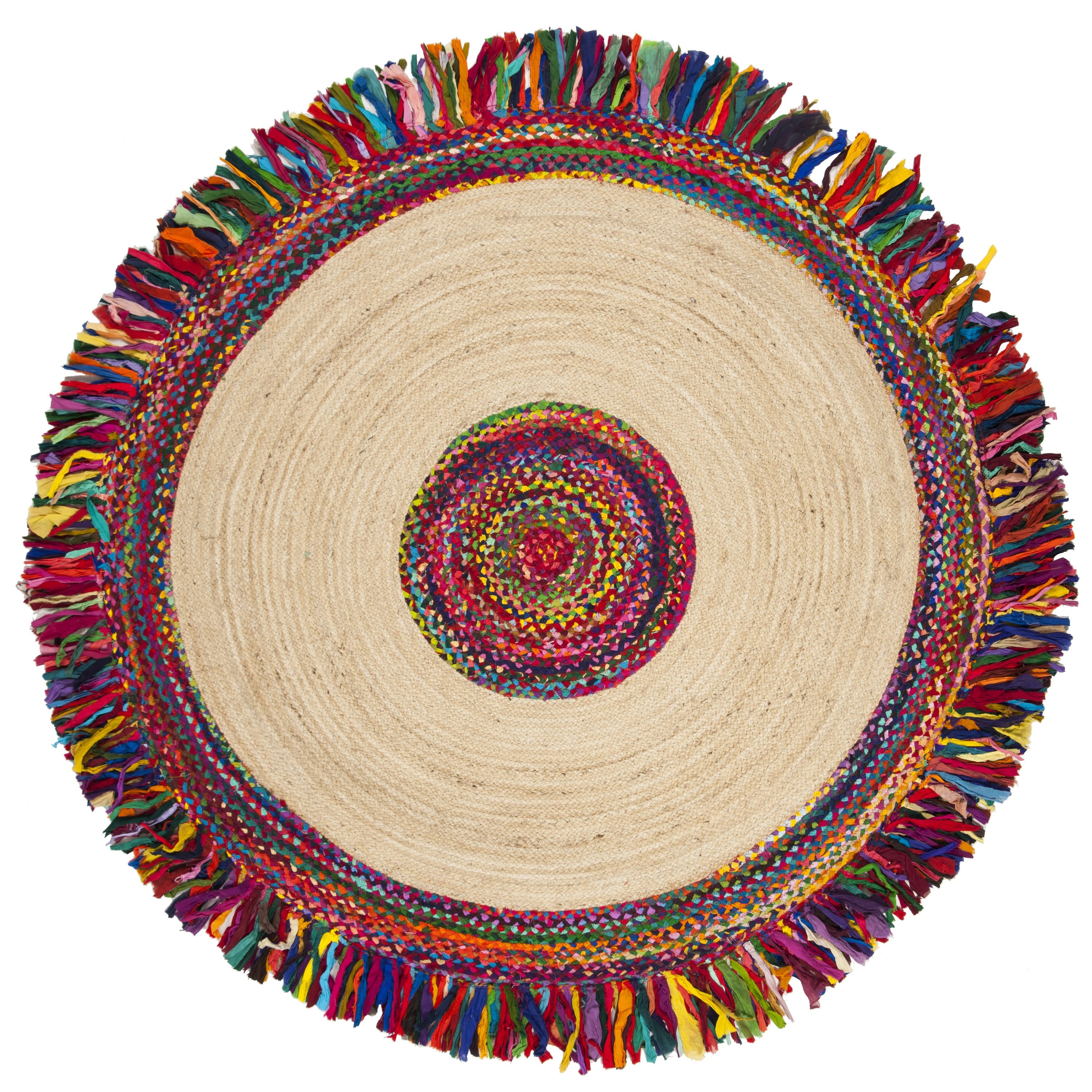 Safavieh CAP205A-6R Cape Cod Warwick 6 x 6 (ft) Jute Ivory/Red Round Indoor Abstract Bohemian/Eclectic Area rug
