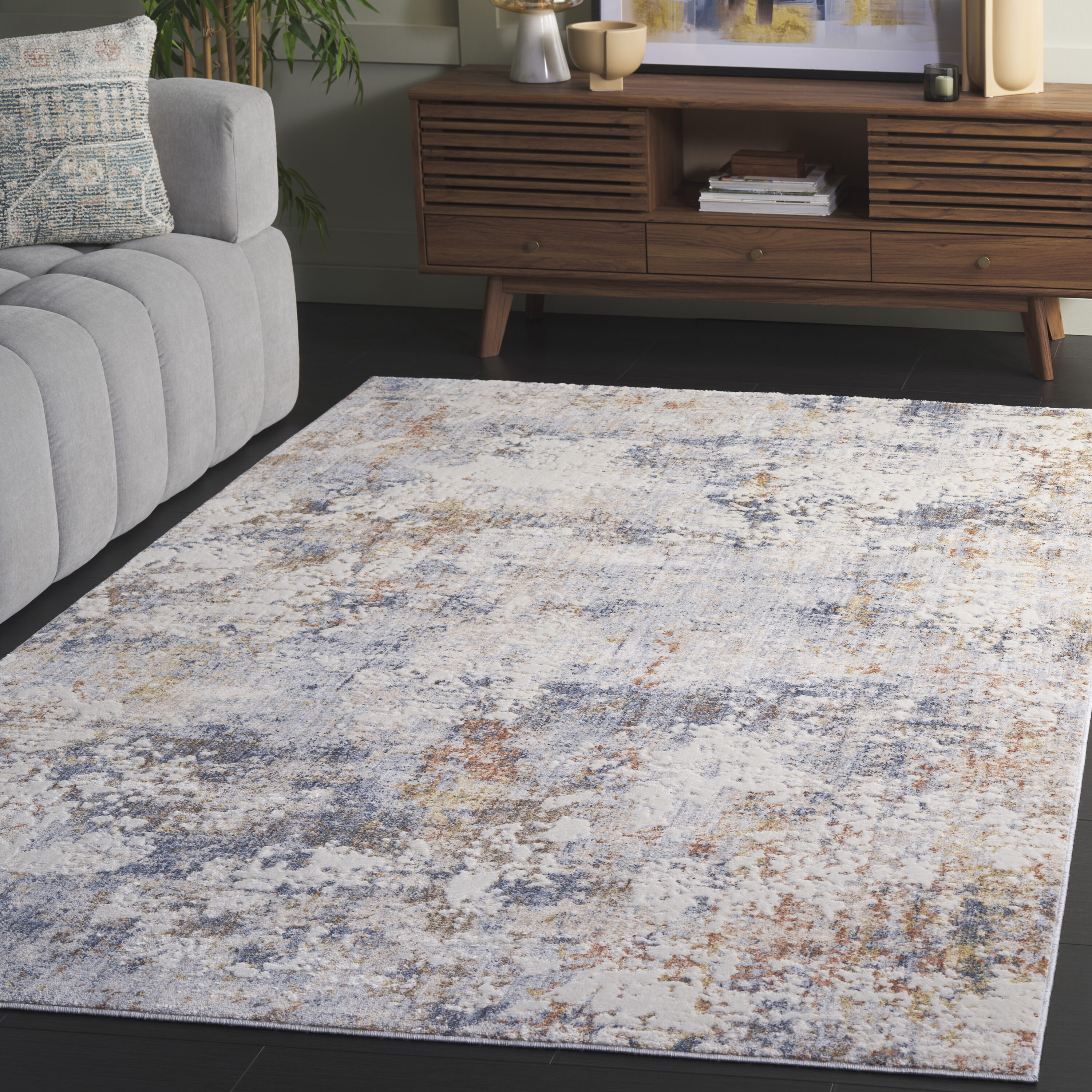 Scarlett 408M Blue/ Ivory Rust 4 x 6 Rectangular Area rug