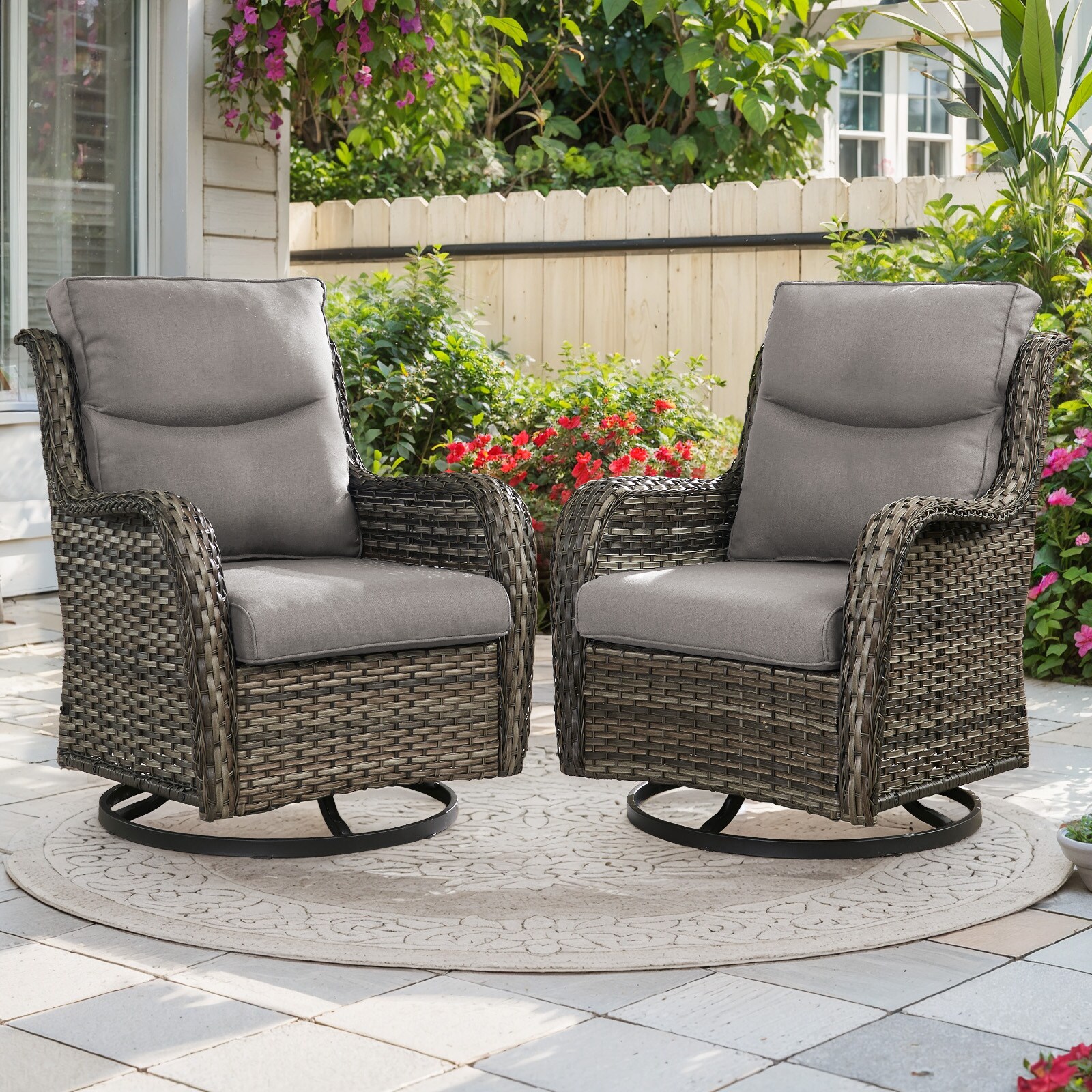 Jeehope PA024-2XL PAnorama Series 2 -Piece Wicker Patio Conversation Set with Gray Cushions