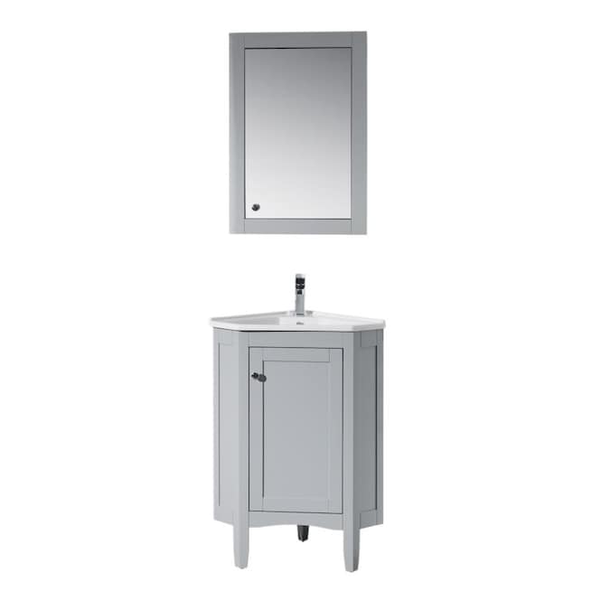 Gray Single Sink Bathroom Vanity With, Corner Vanity Sink
