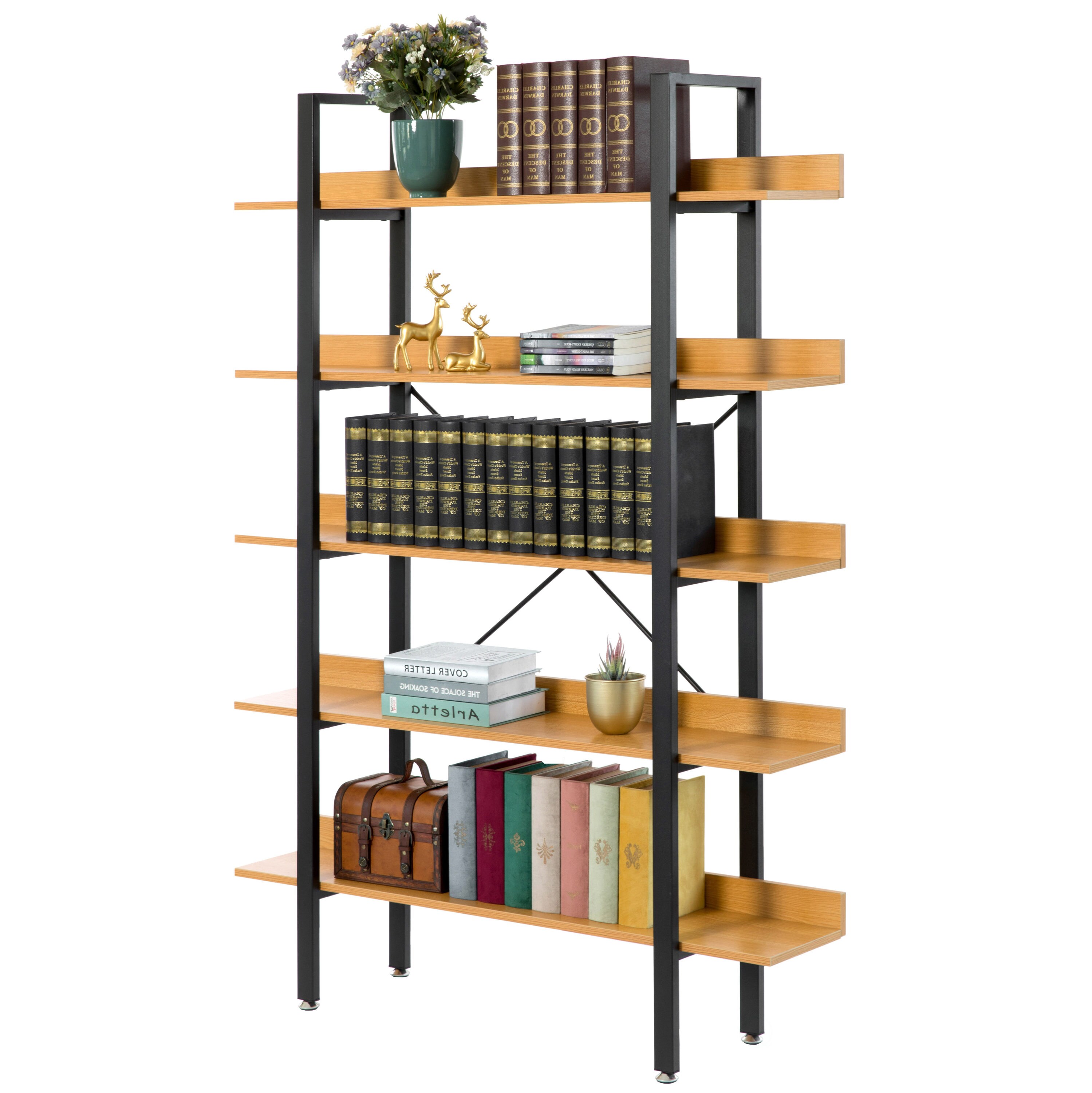 Bold Tones QI003995.L Brown Metal 5 -Shelf Ladder Bookcase ( 47-Inches W x 67.5-Inches H x 67.5-Inches D ) Painted