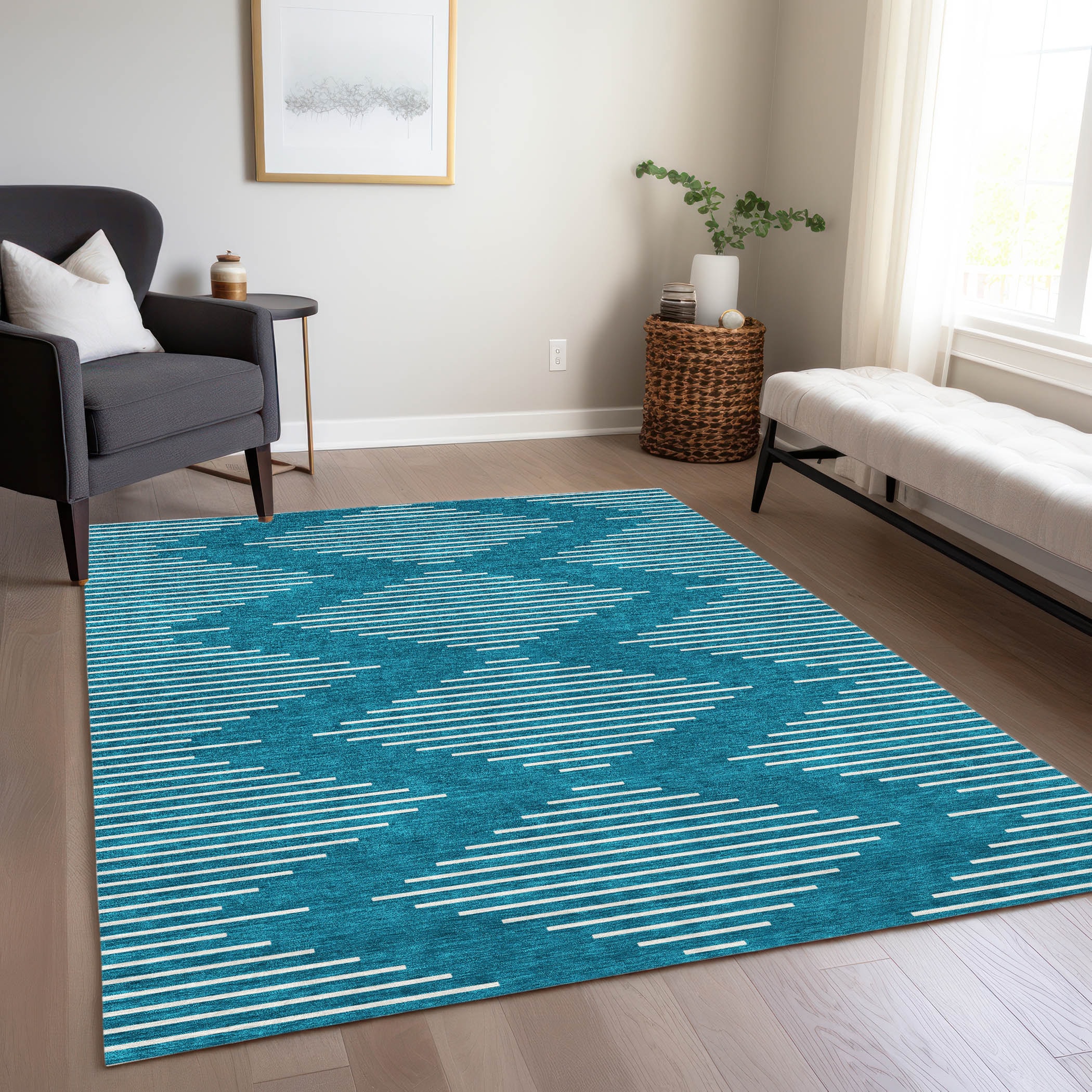 Addison Rugs ACN1016TE30X46 Chantille ACN1016TE 2 x 3 (ft) Polyester Teal Rectangular Indoor/Outdoor Geometric Machine washable Area rug