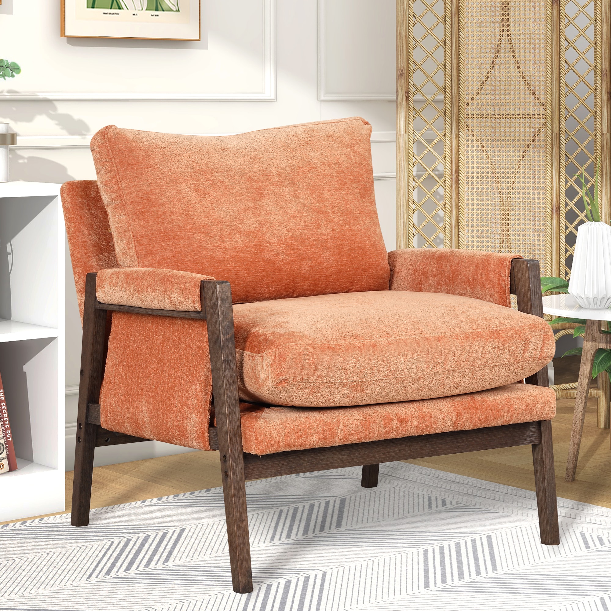 Nestfair FSC654G Modern Orange Velvet Accent Chair