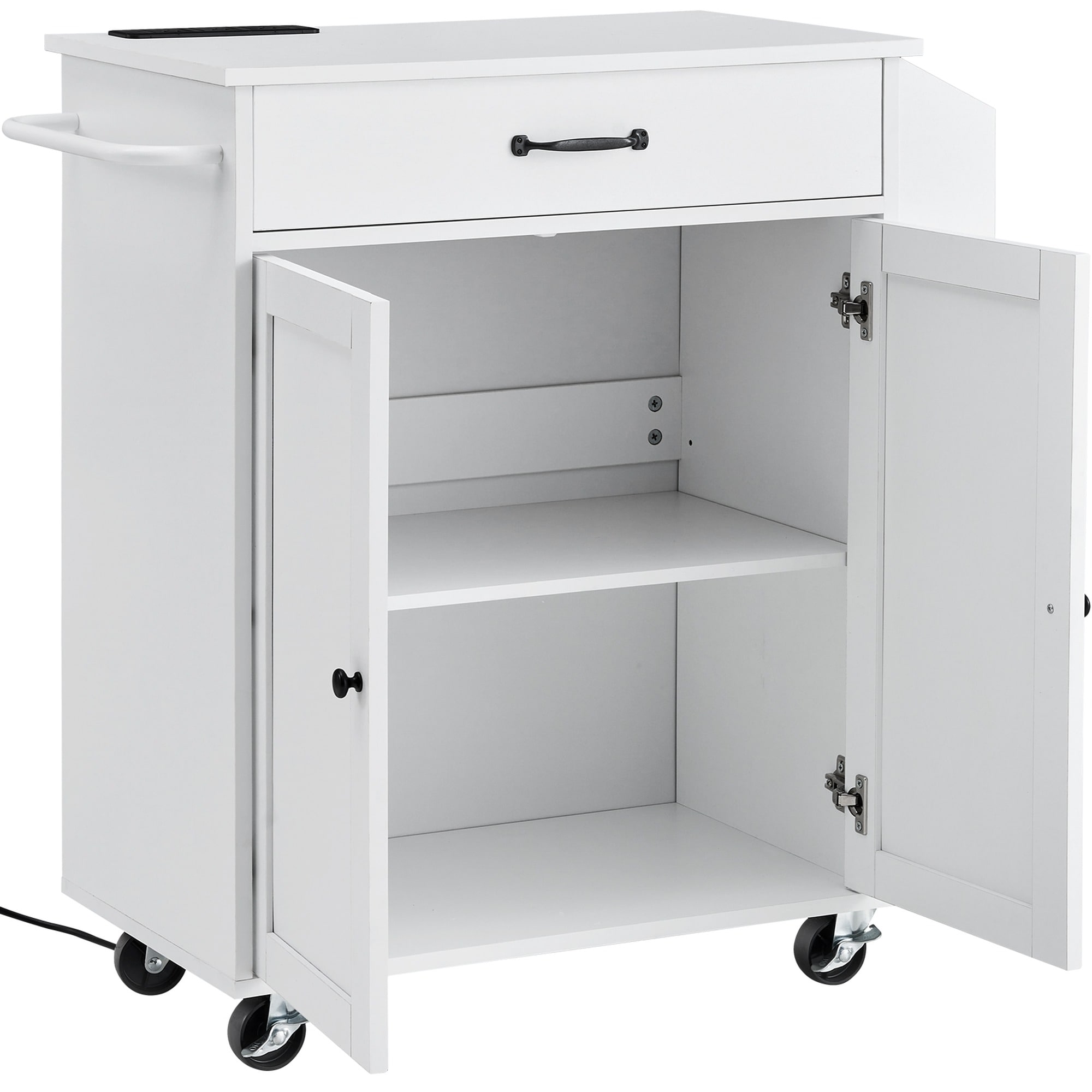 HyperDrop Cart - White Wood Kitchen Island Cart Rolling Storage Cabinet on Wheels with Integrated...