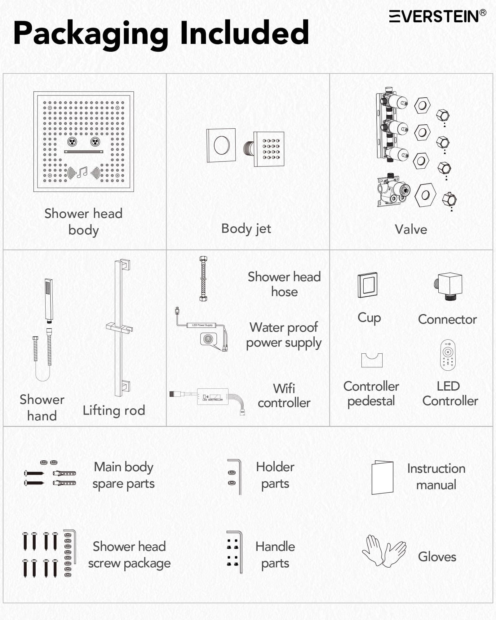 EVERSTEIN SFS-1047-GD16 Showerhead-Bar-Panels - View #15