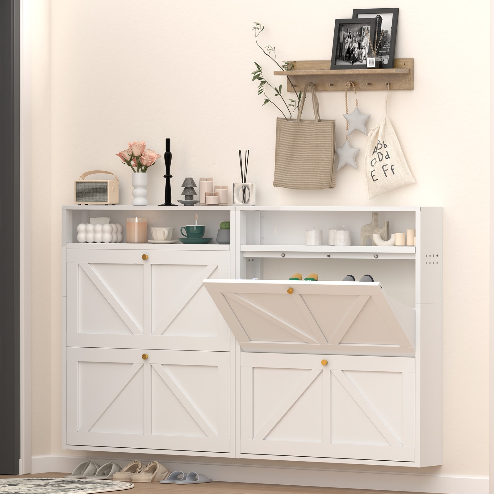 Boho Havens Modern White Wood and Metal Shoe Cabinet in the Shoe ...