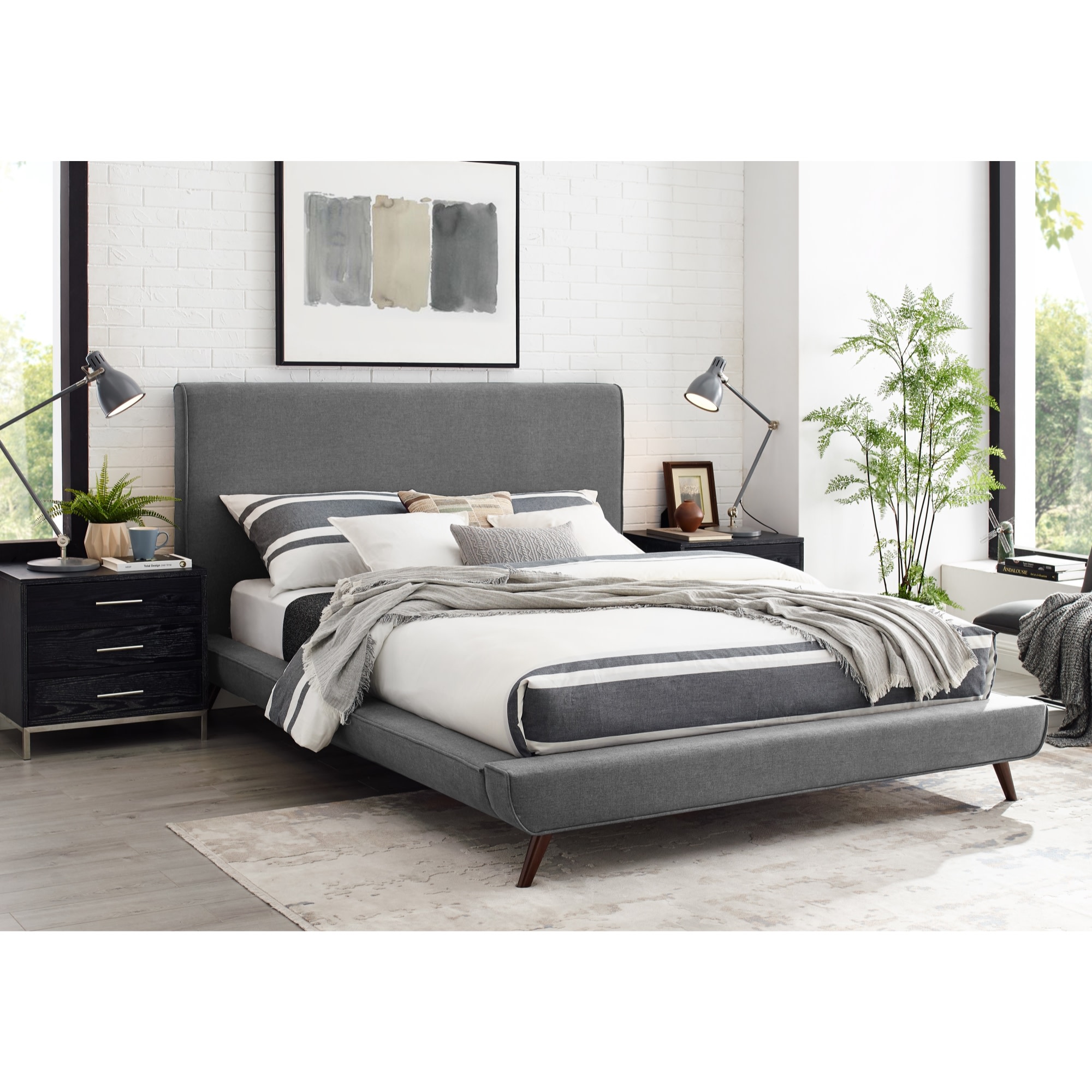 Loft Lyfe Stefania Grey King Wood Bed Frame in the Beds department at ...