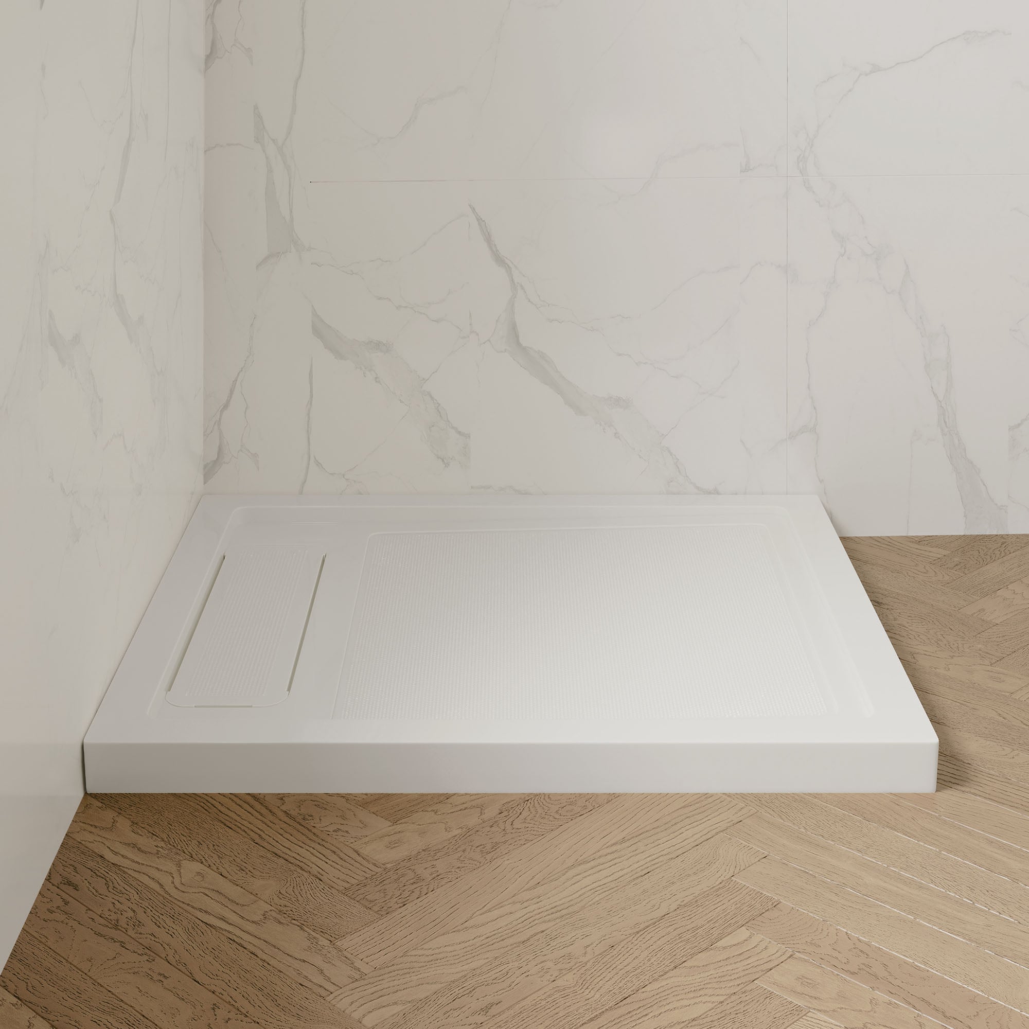 OVE Decors 15SBR-ADEN40-WHT Adena 36-in W x 40-in L Reversible White Single Threshold Rectangle Shower Pan Base with 2.76-in H Threshold