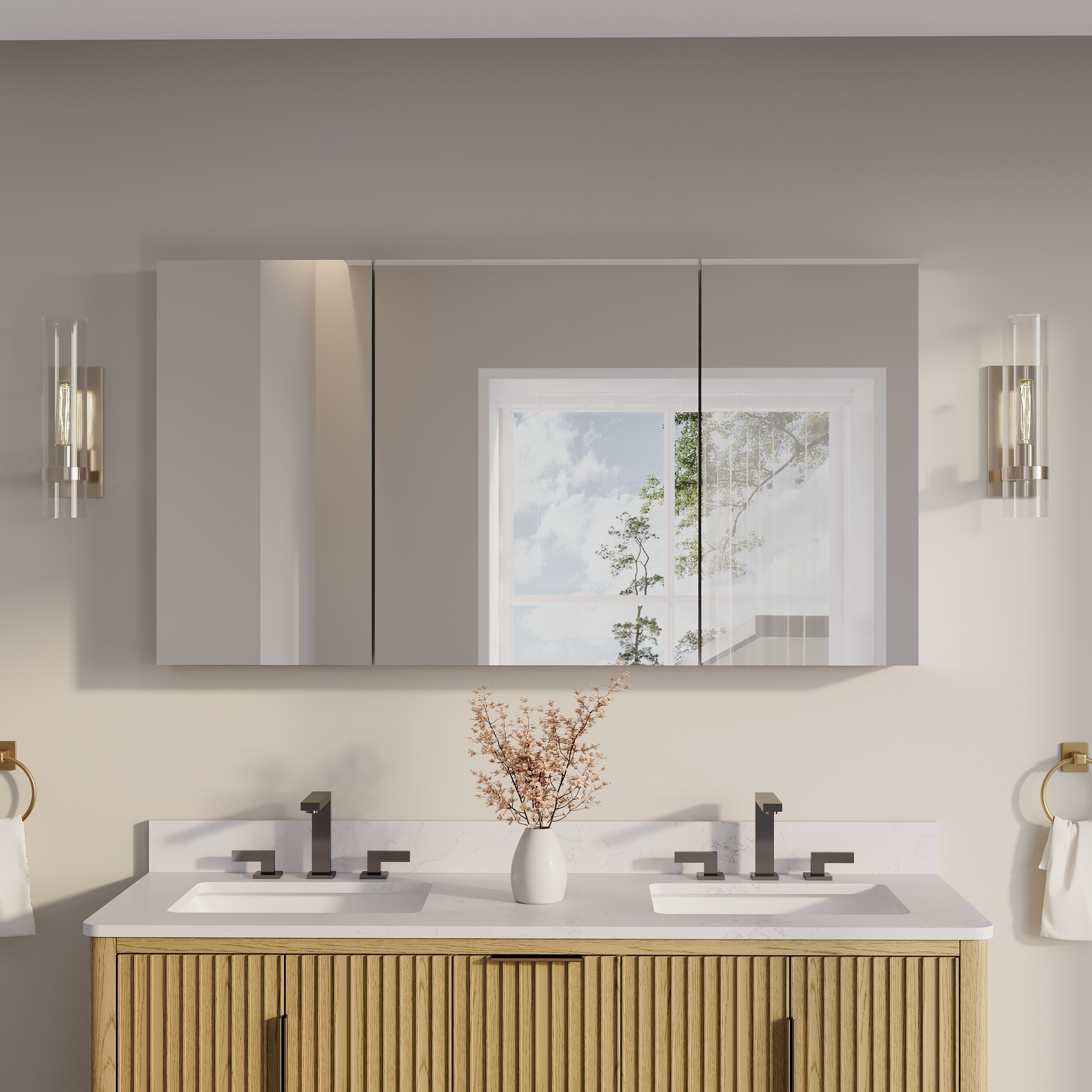 CALVON Medicine Cabinet 56-in x 30-in Surface/Recessed Mount Chrome Aluminum Mirrored Rectangle Soft Close Medicine Cabinet