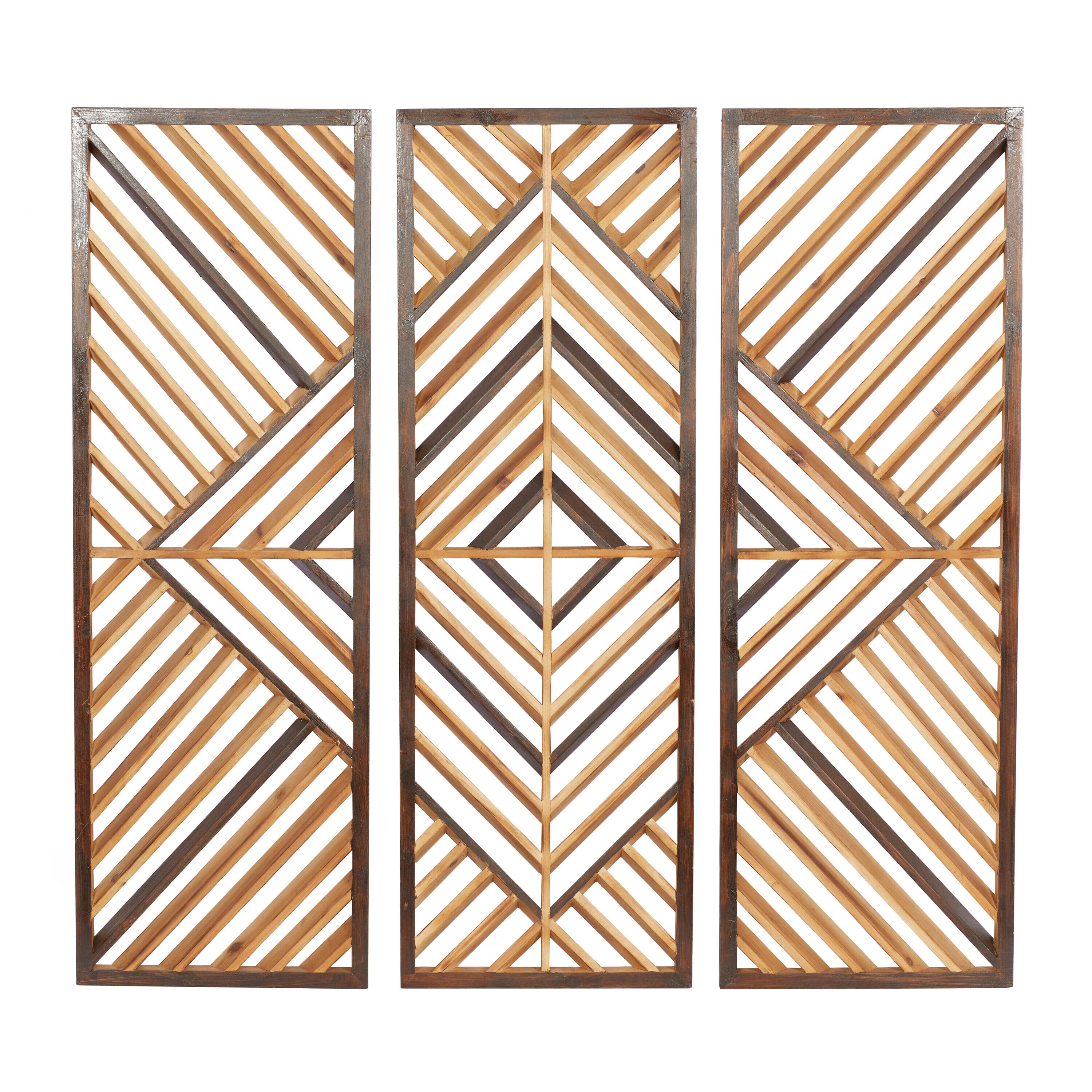 Brown and Light Brown Wood Geometric Wall Decor Set of 3