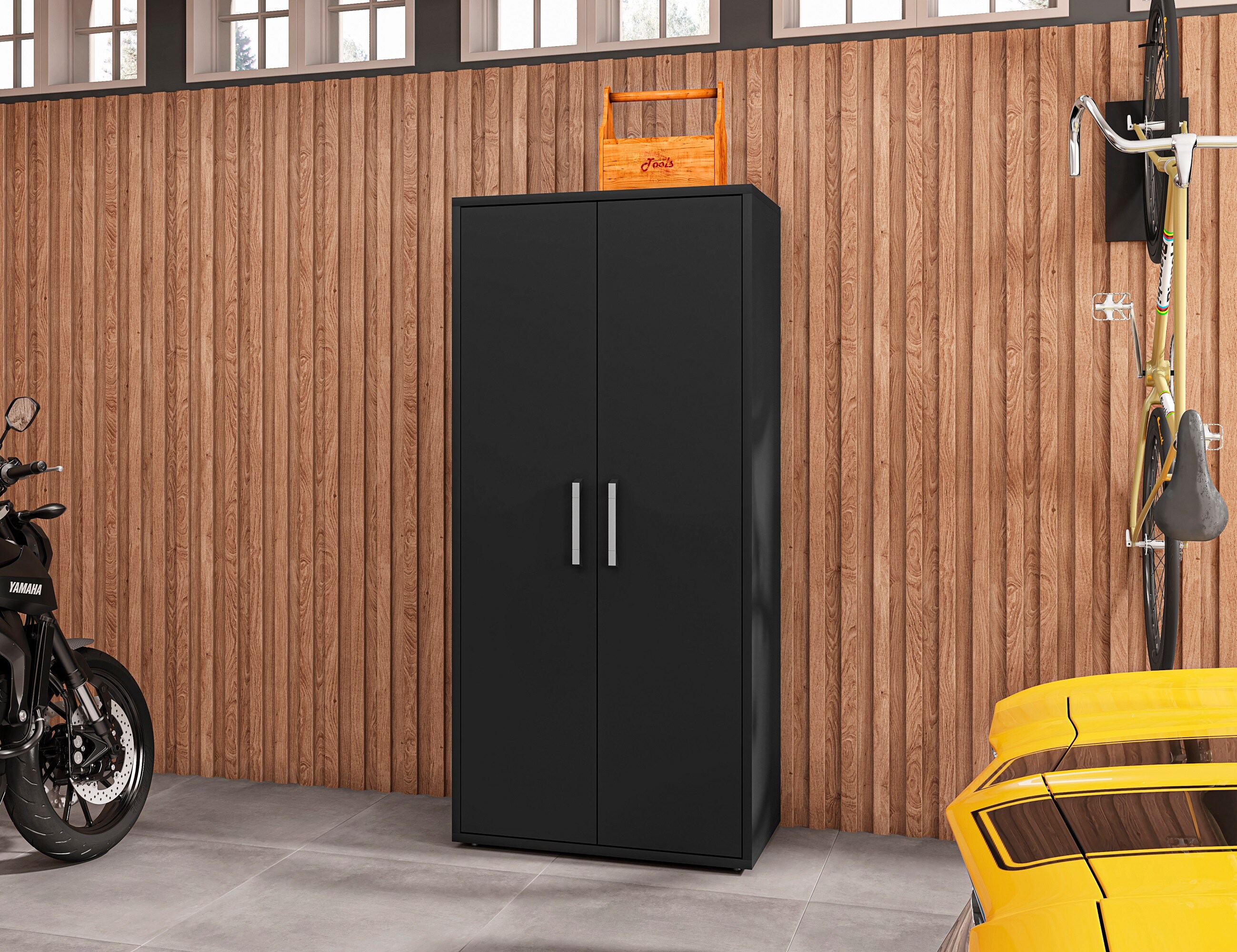Manhattan Comfort 250BMC8 Eiffel 35.43-Inches W x 73.43-Inches H x 17.72-Inches D Freestanding Composite wood Garage Cabinet in Black