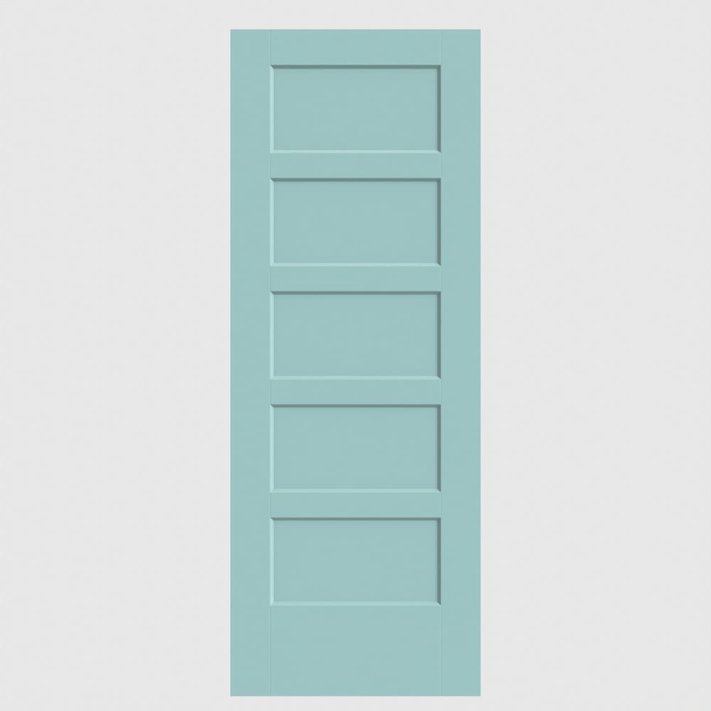 Masonite 640473 Bayshore 28-in x 80-in Sea Mist 5-panel square Smooth Solid core Primed Molded composite Slab Door