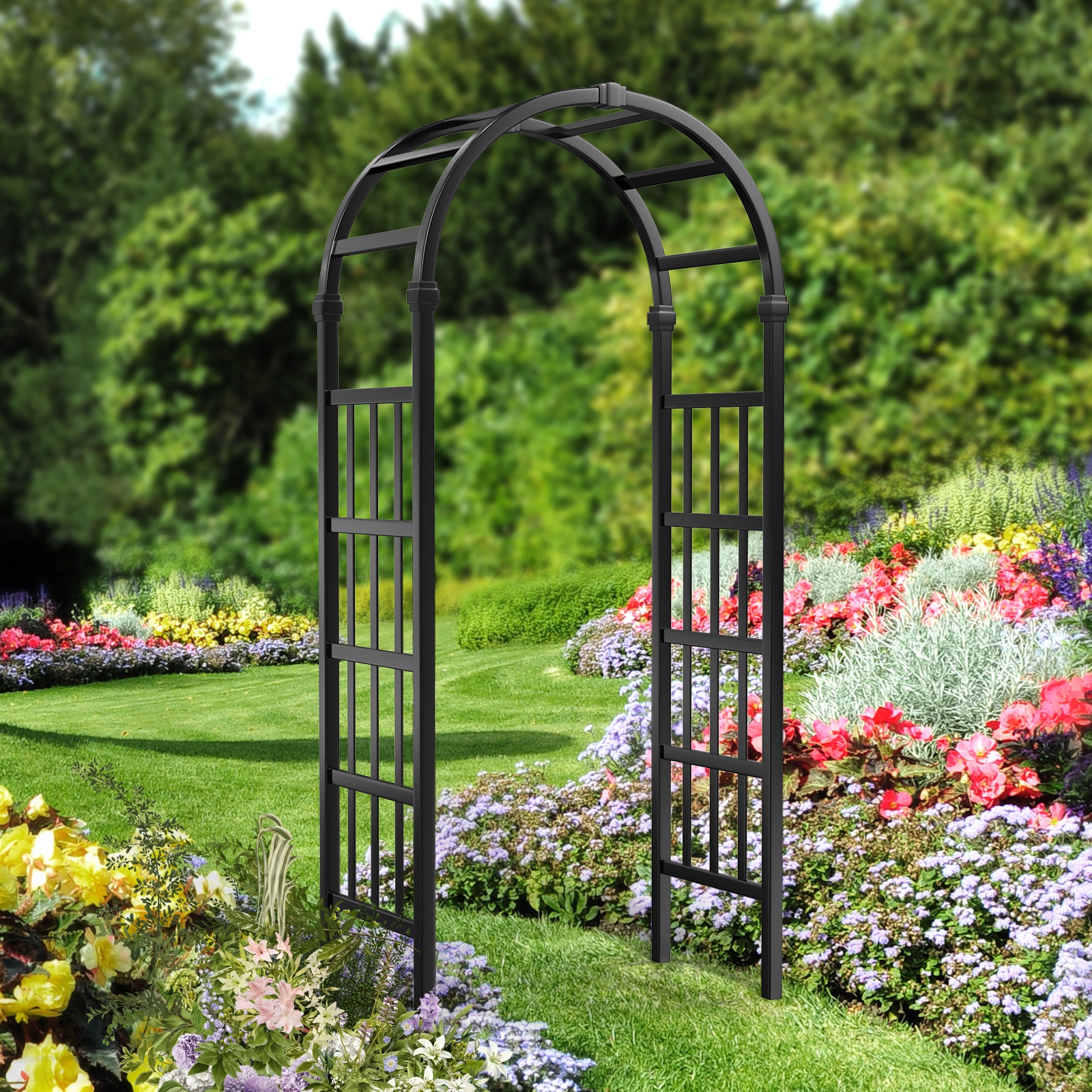 Outopee PVC Arbor 3.3-ft W x 7.2-ft H Black Garden Arbor in the Garden ...