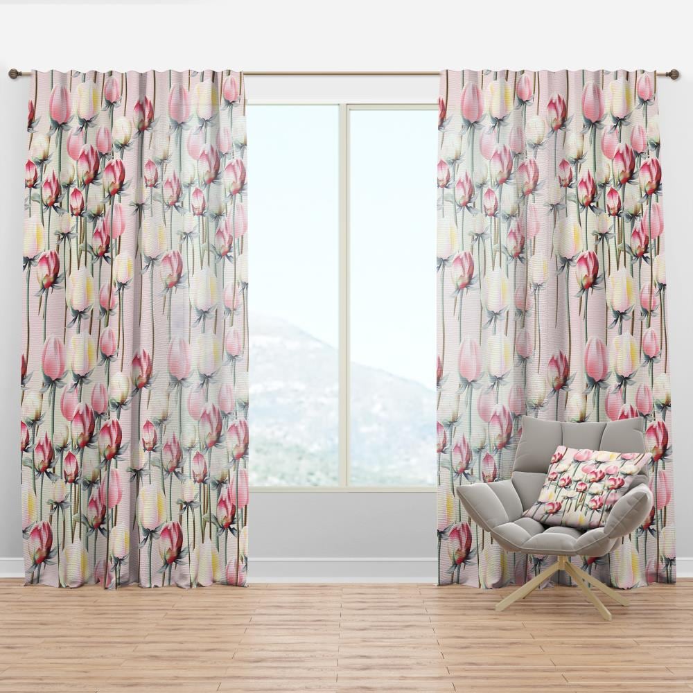 Designart CTN18712-52-84 84-Inches Pink Floral Room darkening Thermal lined Rod pocket Single curtain panel