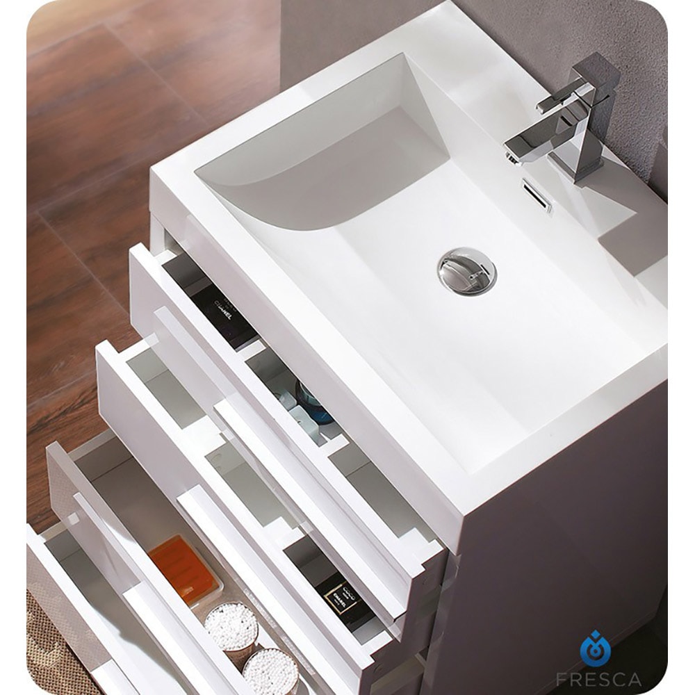 White Engineered Wood Single Bathroom Vanity Base with Drawers