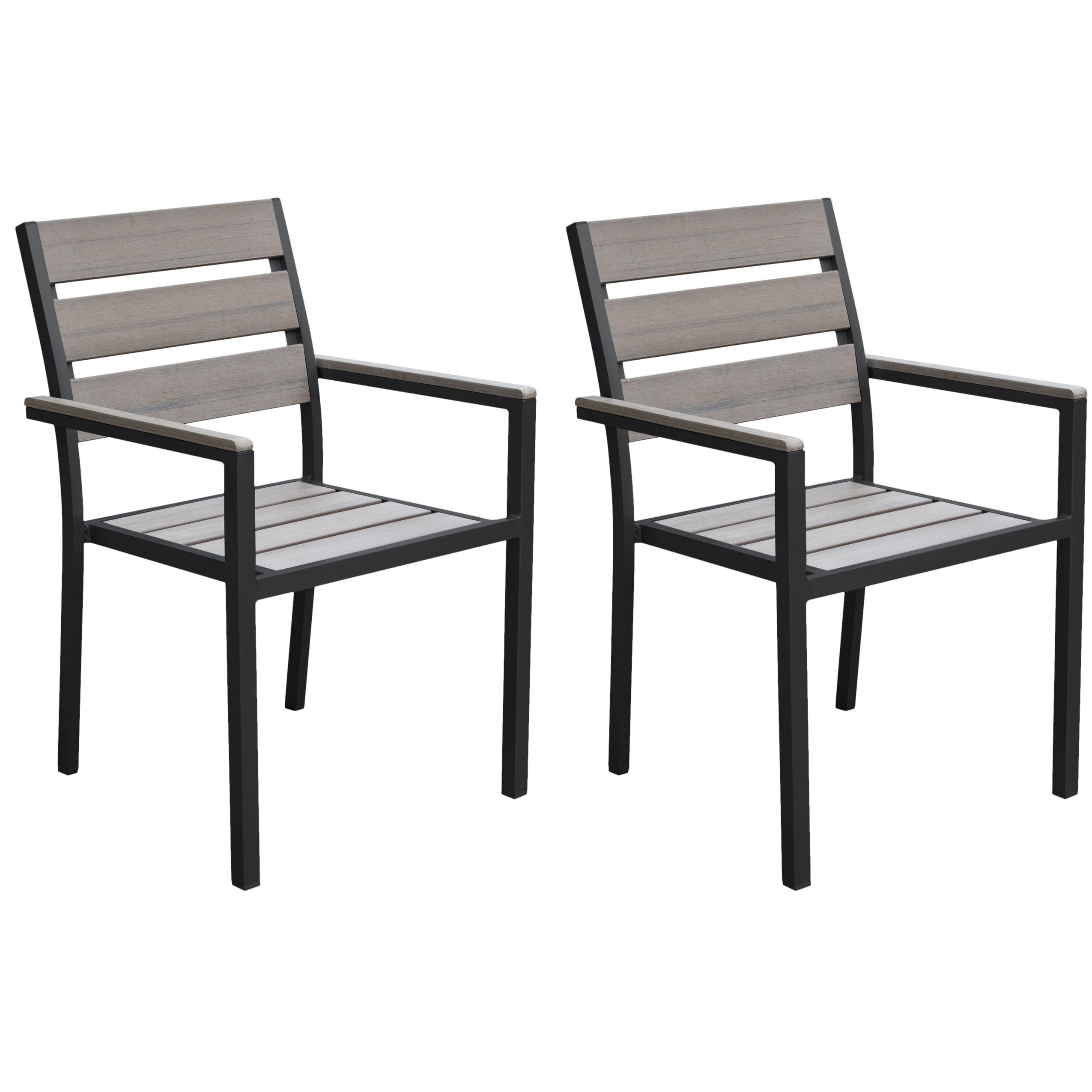 Gallant Set of 2 Stackable Black Powder Coated Aluminum Frame Stationary Dining Chair(s) with Slat Seat | - CorLiving PJR-671-C