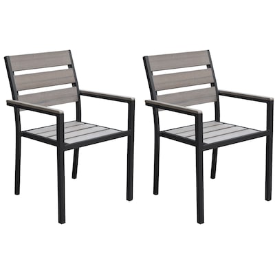 Stackable Aluminum 2 Frame Black CorLiving Chair(s) the Gallant Patio Set Seat Slat at with Coated Dining in of Chairs department Stationary Powder