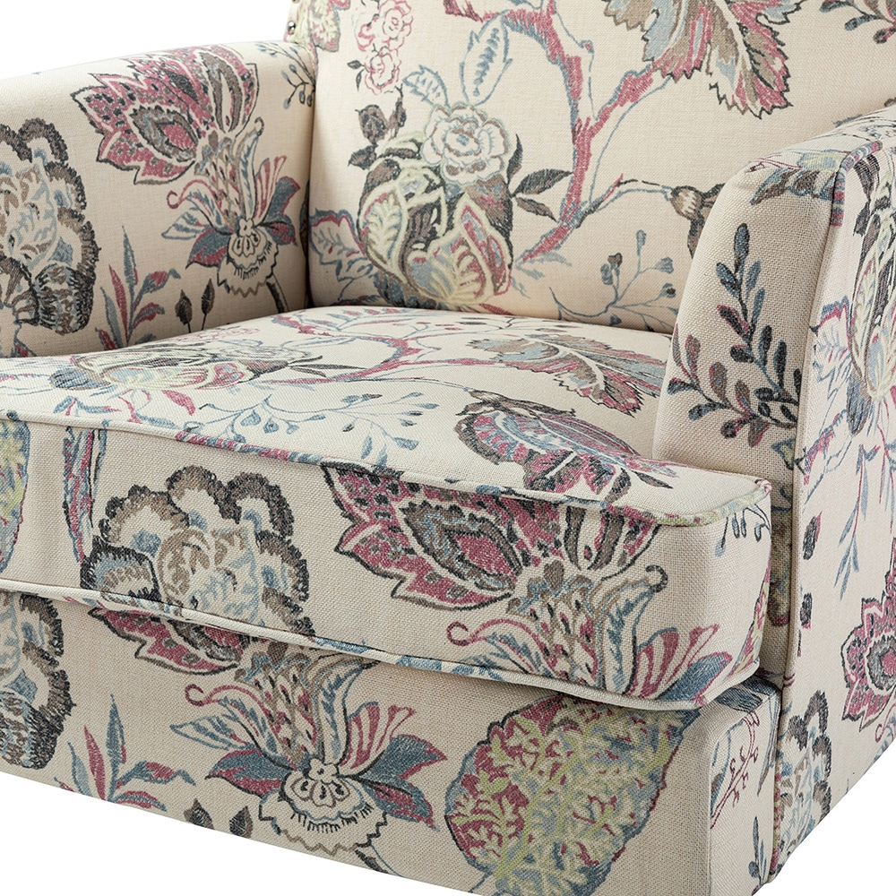 Red and Grey Floral Manufactured Wood Accent Chair