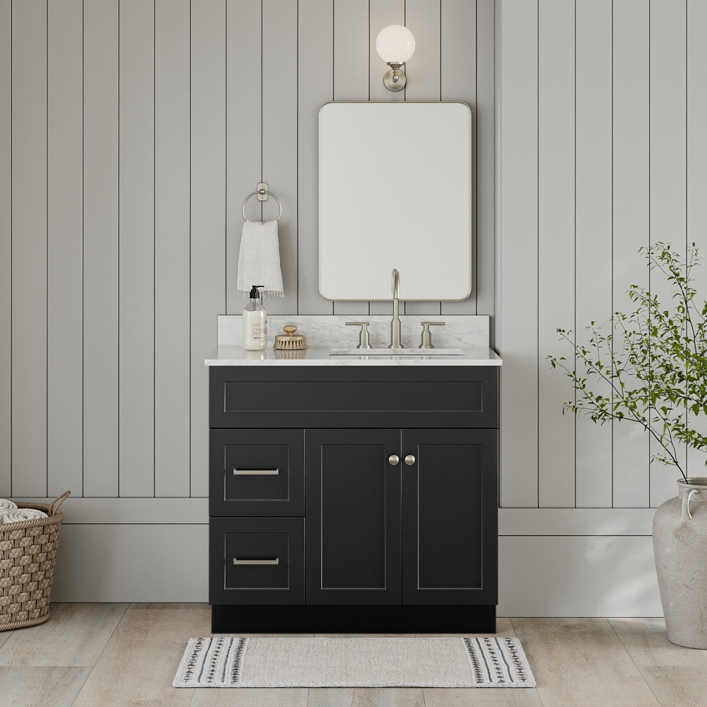 Hamlet Black Freestanding Single Sink Vanity with White Marble Top
