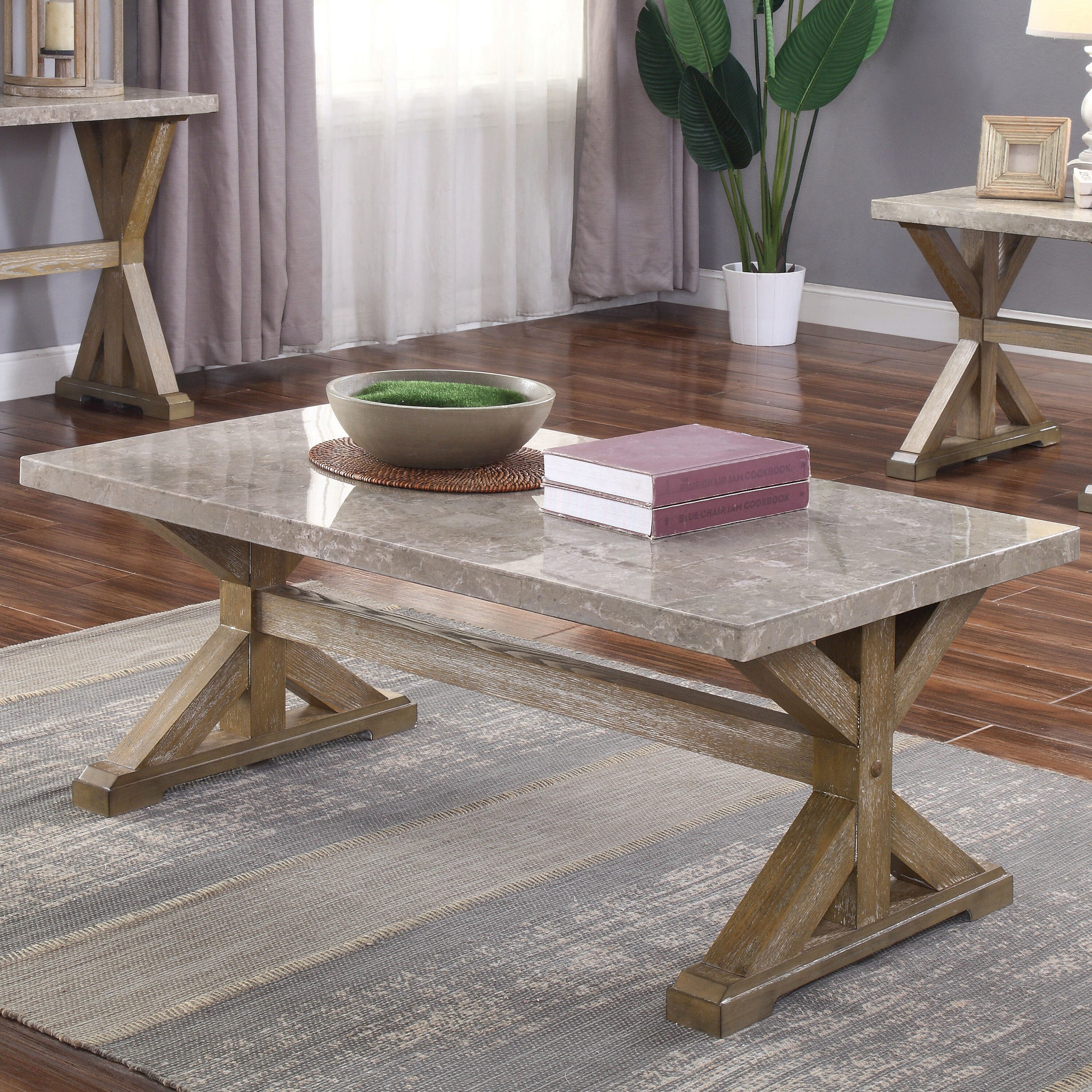 Furniture of America IDF-4429C Telmo Natural Granite/Marble Farmhouse Coffee Table