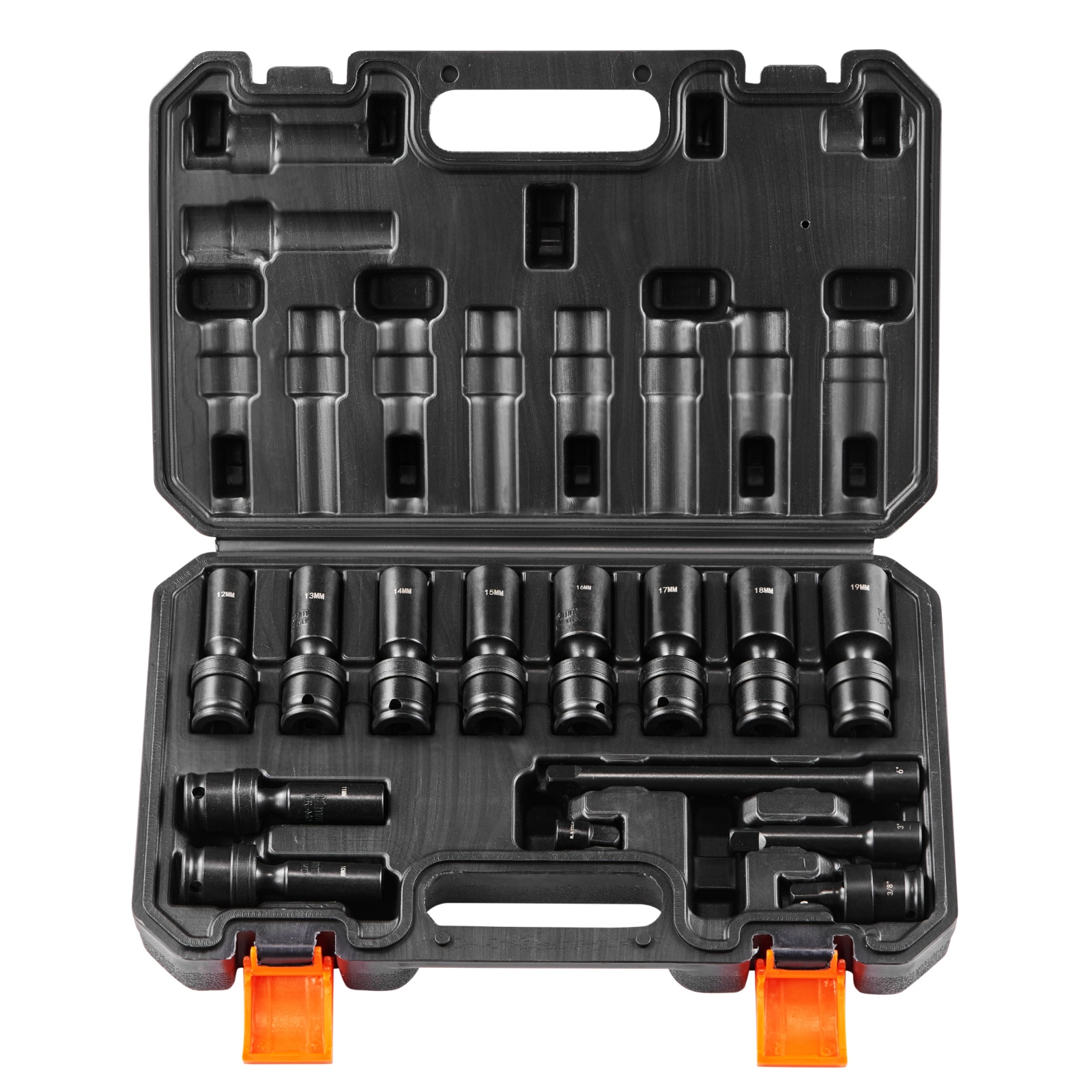 Wooakway 360 Degree Swivel Impact Sockets Set 14pcs 6-Point 3/8in Drive Socket Set Tool Sets with Case Tool Box for Auto Repair and Home Maintenance