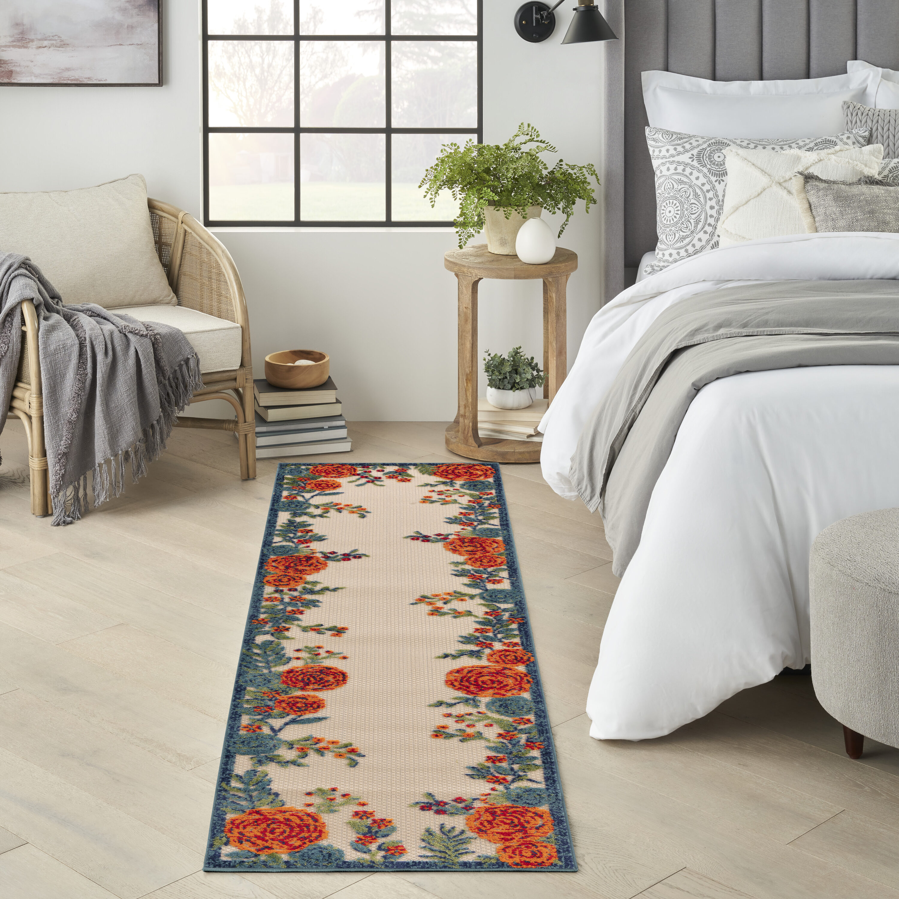Nourison Home 099446952530 2 x 8 (ft) Loomed Polypropylene Ivory Multicolor Rectangular Indoor/Outdoor Floral/Botanical Farmhouse/Cottage Runner rug