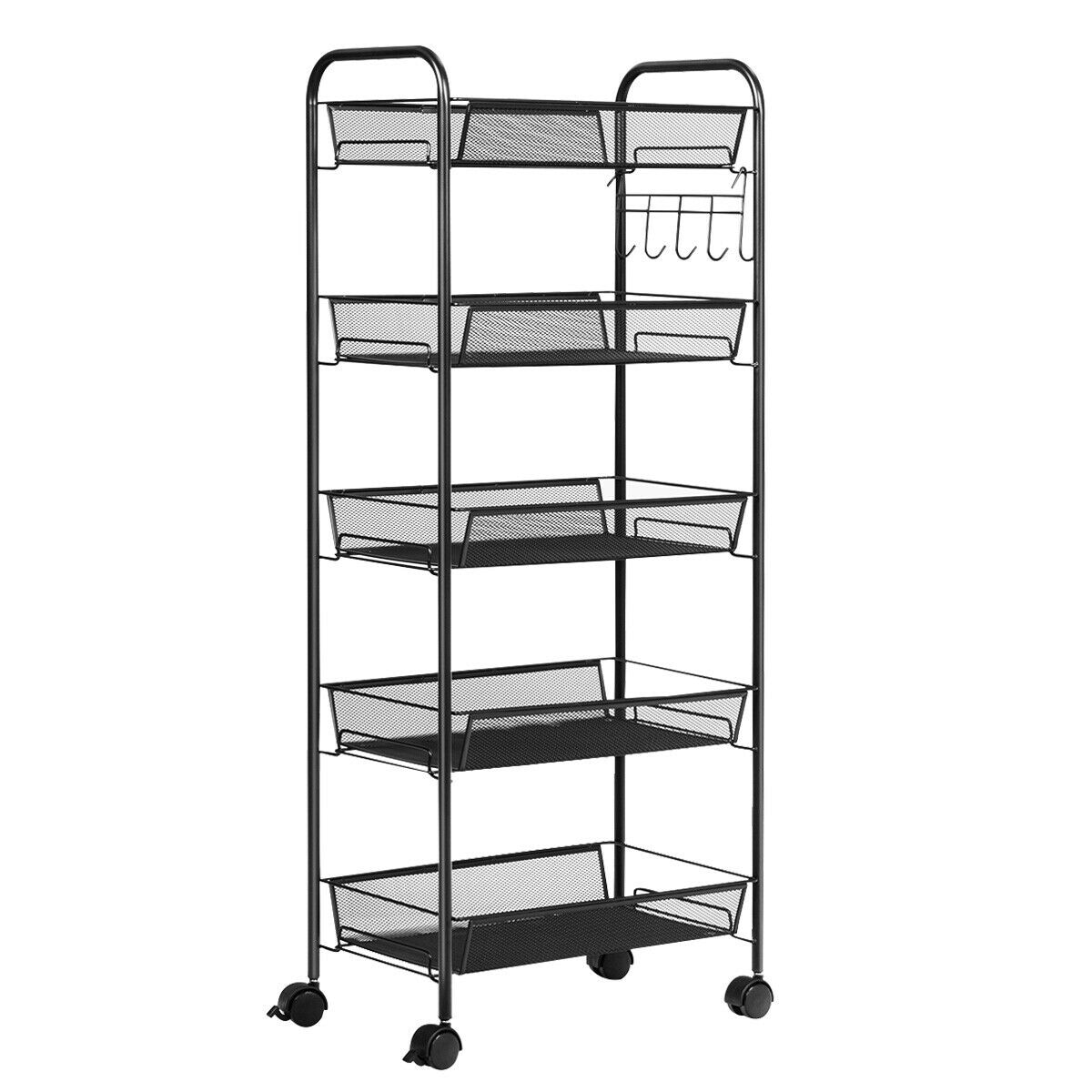 Fenbeli 5 Tier Mesh Rolling Utility Cart with Storage Baskets for Home or Office