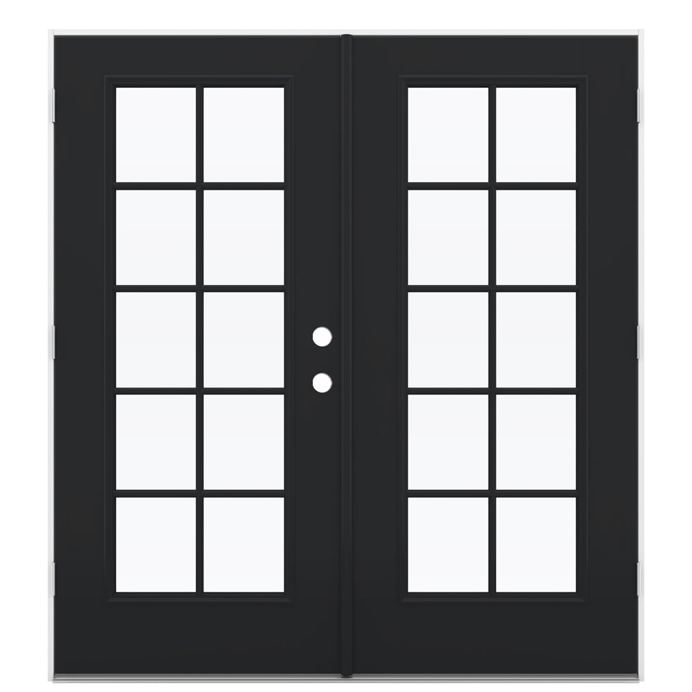 JELD-WEN LOWOLJW235000158 F-3500 72-in x 80-in x 4-9/16-in Jamb Low-E External grilles , Black Fiberglass Right-hand outswing French Double Patio Door
