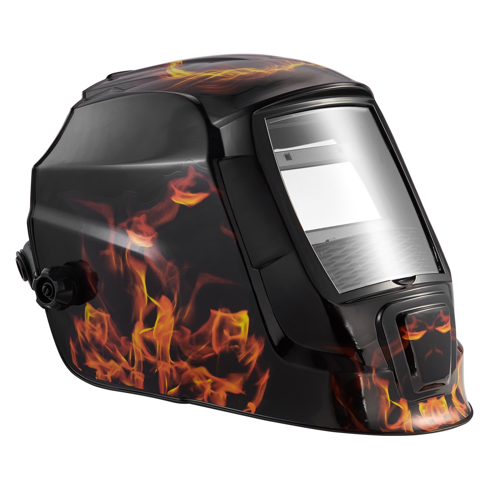 VEVOR Welding Helmet Auto Darkening  3.66in x 1.69in True Color Welding Hood  Solar-Powered Welder Mask 2 Arc Sensors  Shade 4/9-13 for TIG MIG ARC Weld Grinding - CRIUS Series (Yellow Flame Pattern)