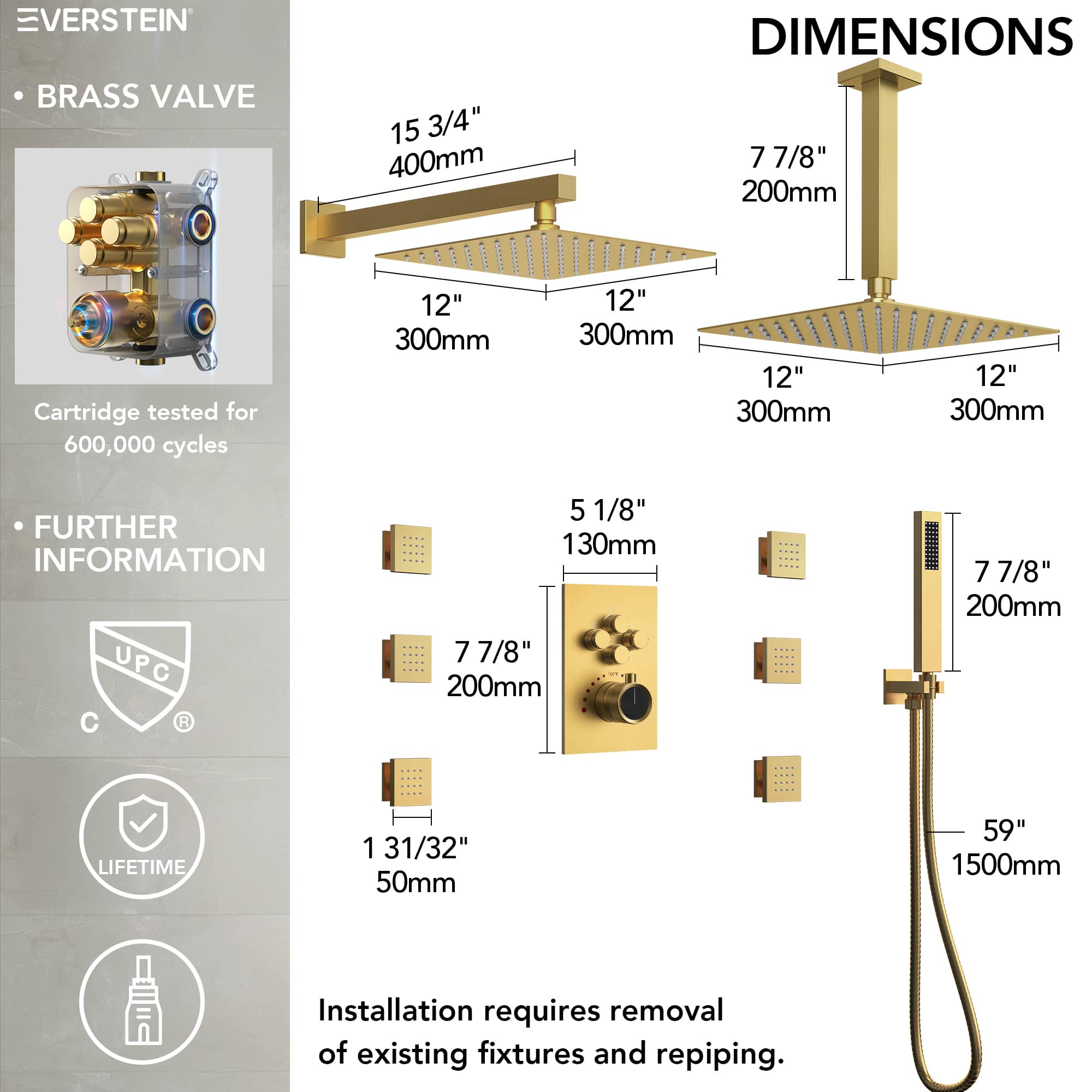 EVERSTEIN SFS-1032-GD12 Tub-Shower-Faucets - View #11