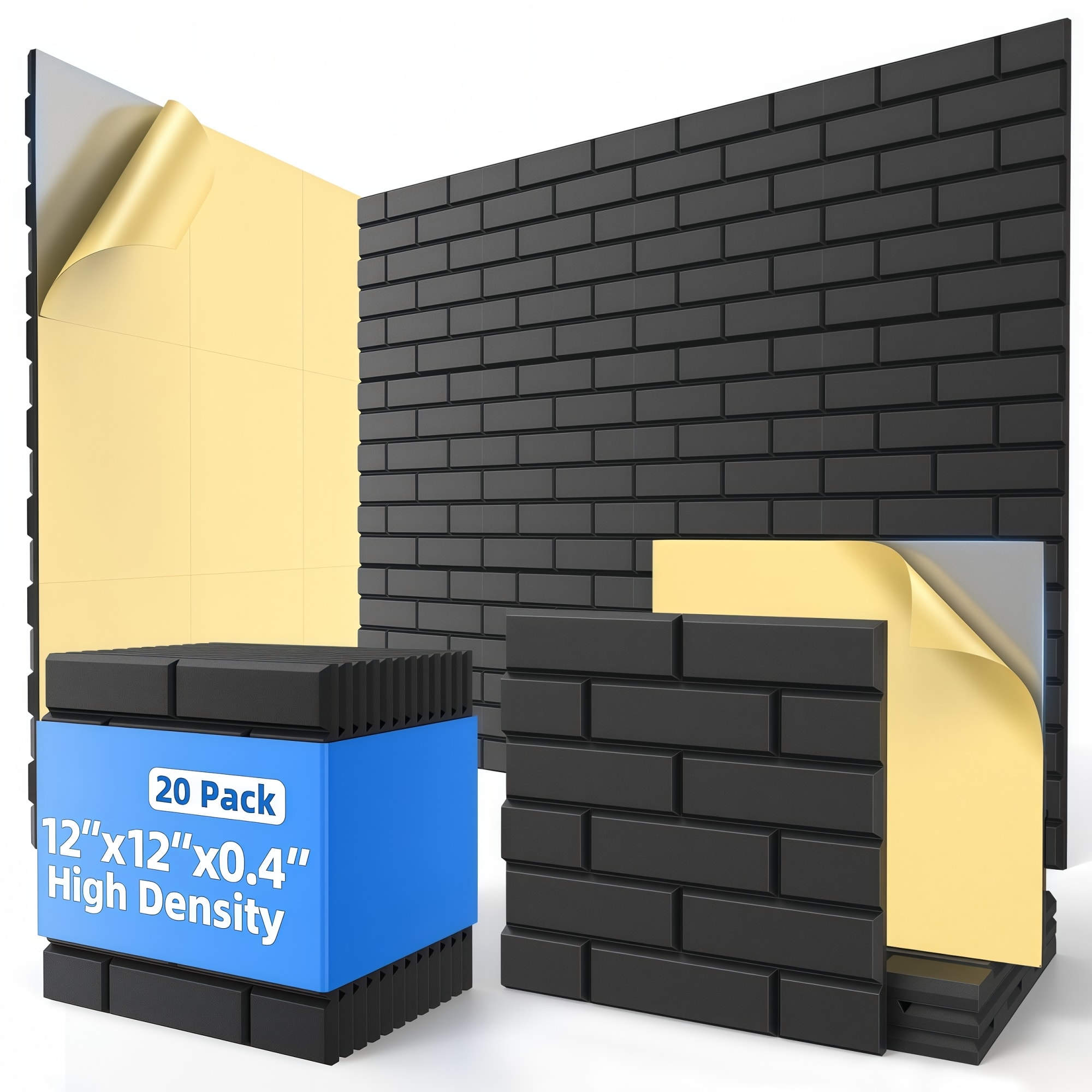 Numhew 12in x 12in 20 Pack Black Acoustic Wall Panels