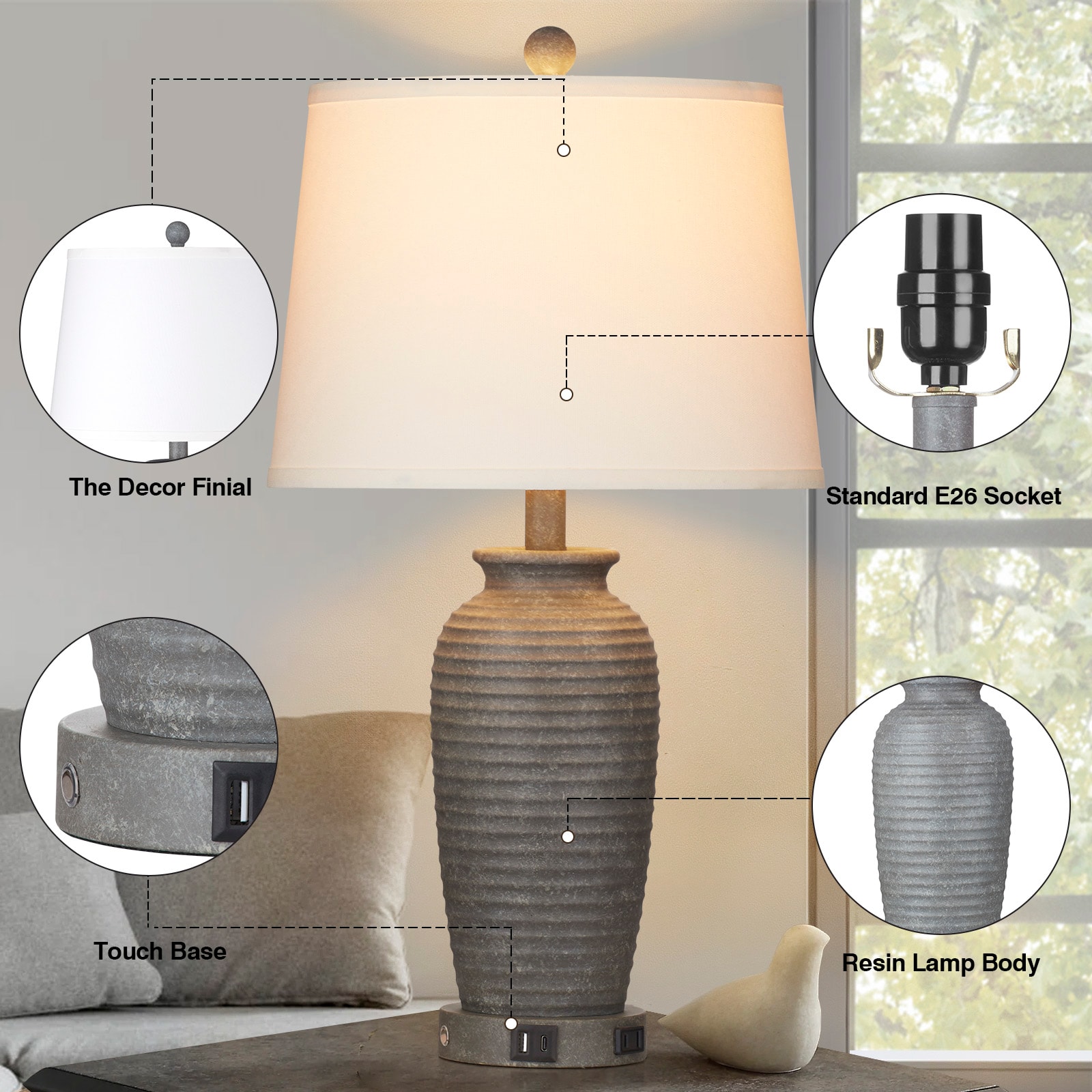 UrFurnishings TD-245 Table-Lamps - View #3