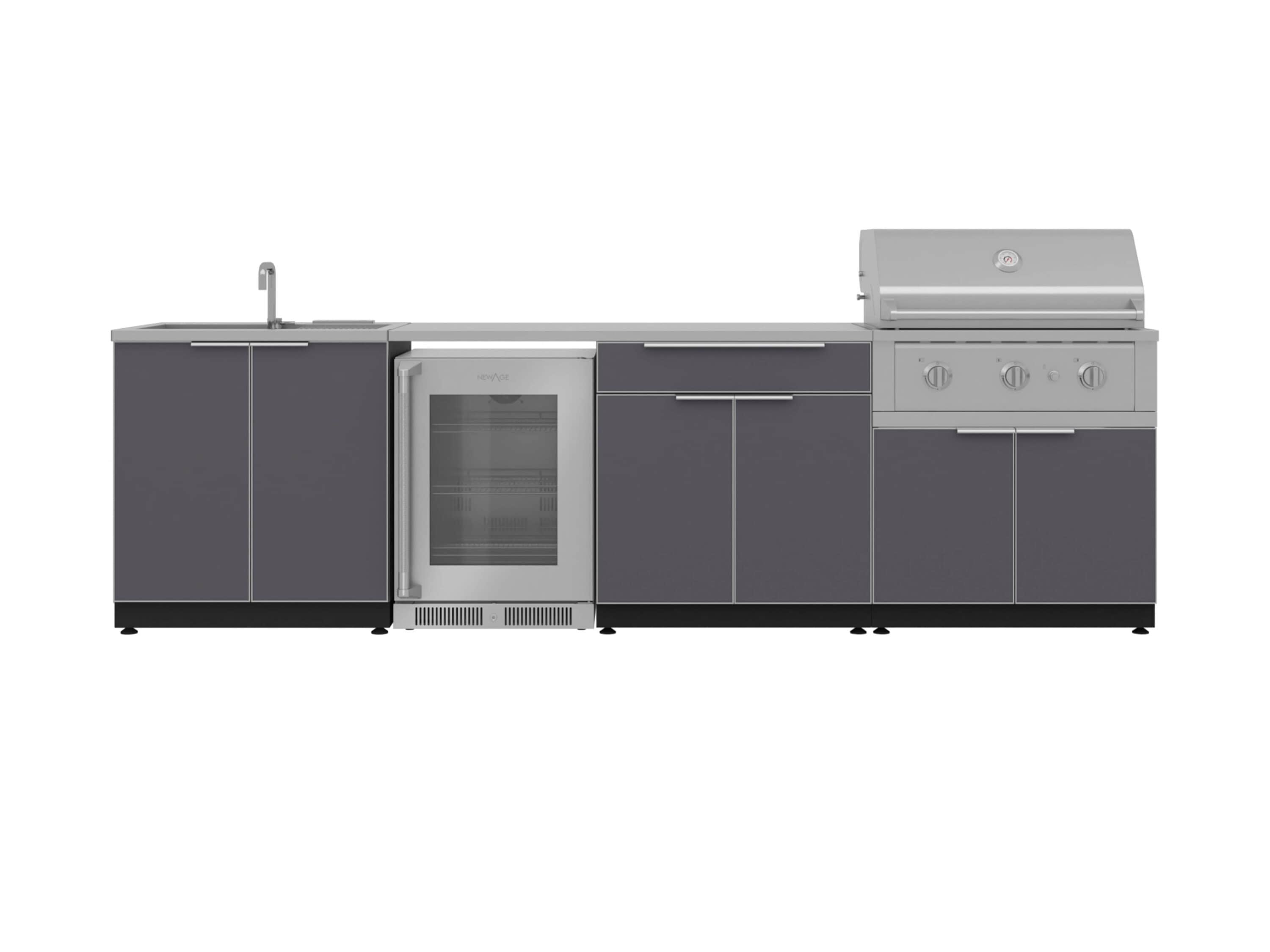 NewAge Products 66328 Classic Aluminum Cabinets Performance Gas Grill 6 -Piece 121-in W x 24-in D x 48.5-in H Modular Outdoor Kitchen Set 3 Burners