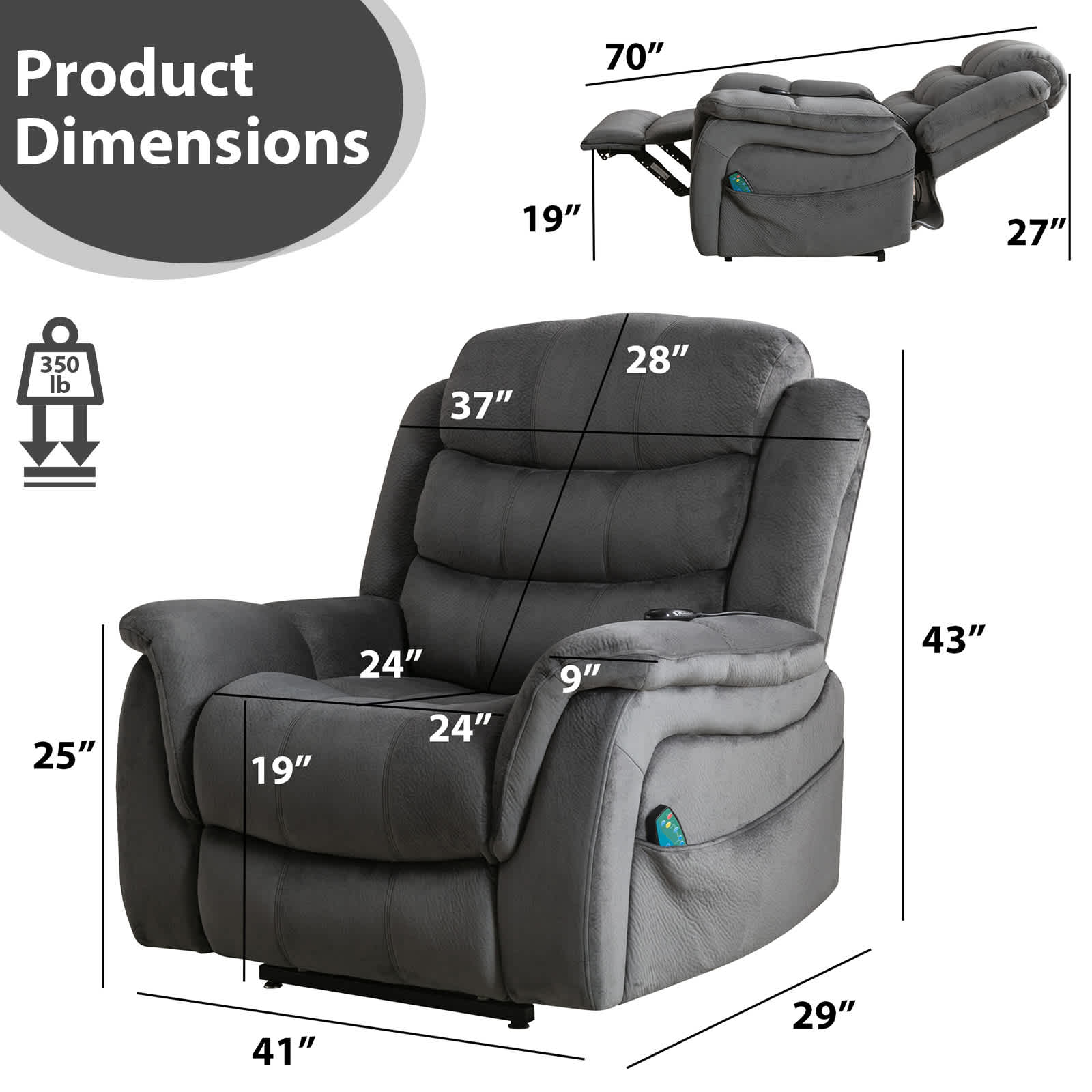 Bestier USLOW-L502740F-DGRE recliners - View #5